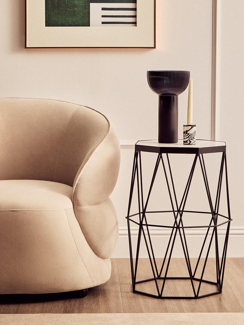 Shalimar Round Side Table Metal Marble 2