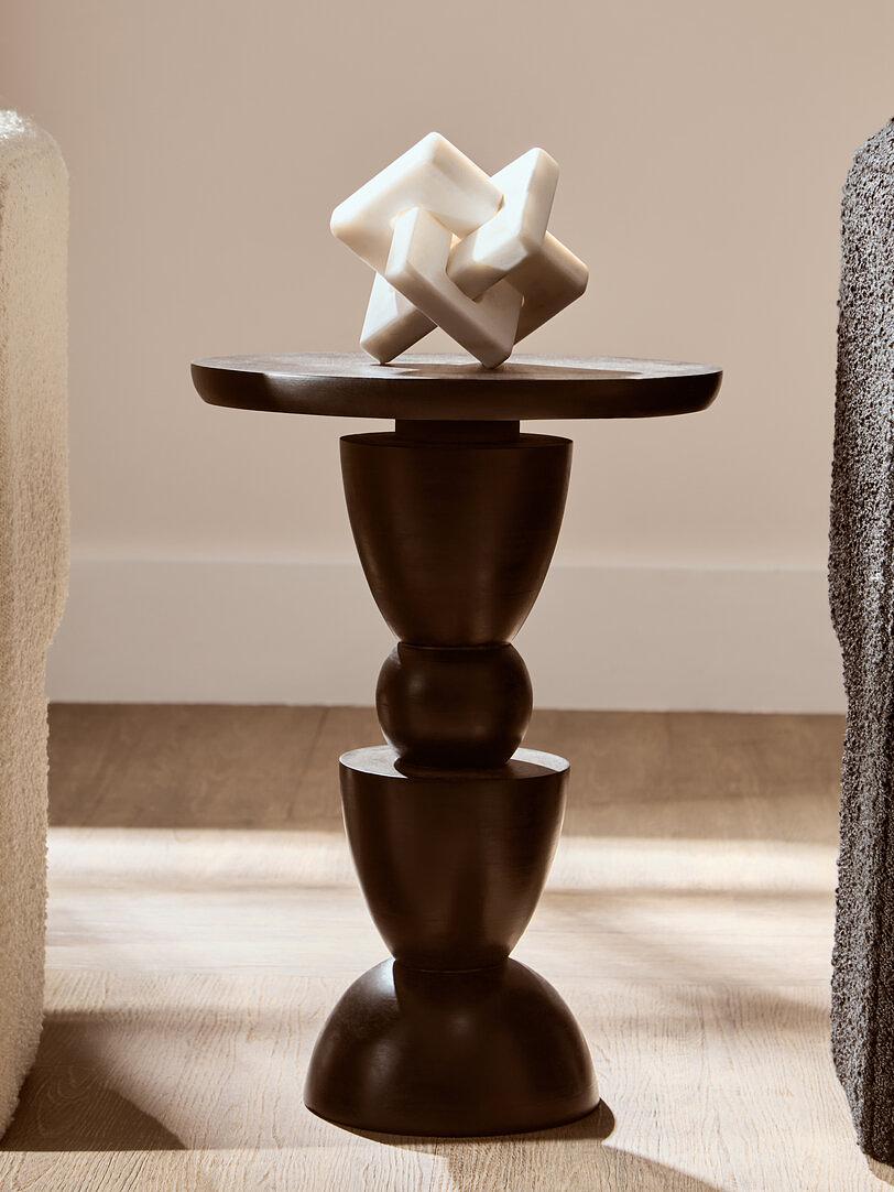 Walsa Circle Column-Detail Side Table Mango Wood Black 2