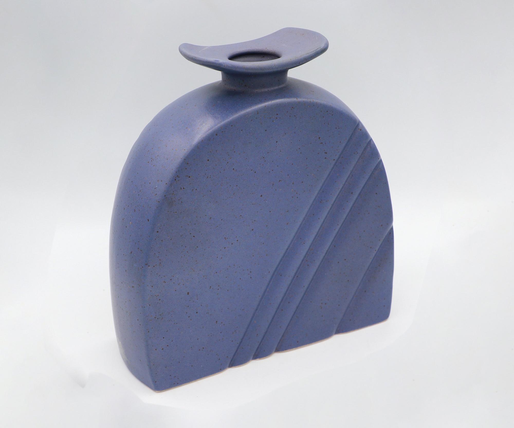 Vintage Blumenvase Keramik Blau 1990er Jahre 3