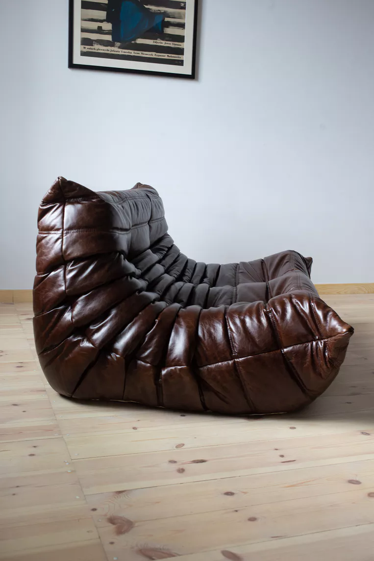 Divano Togo 2 posti pelle lucida marrone scuro 5