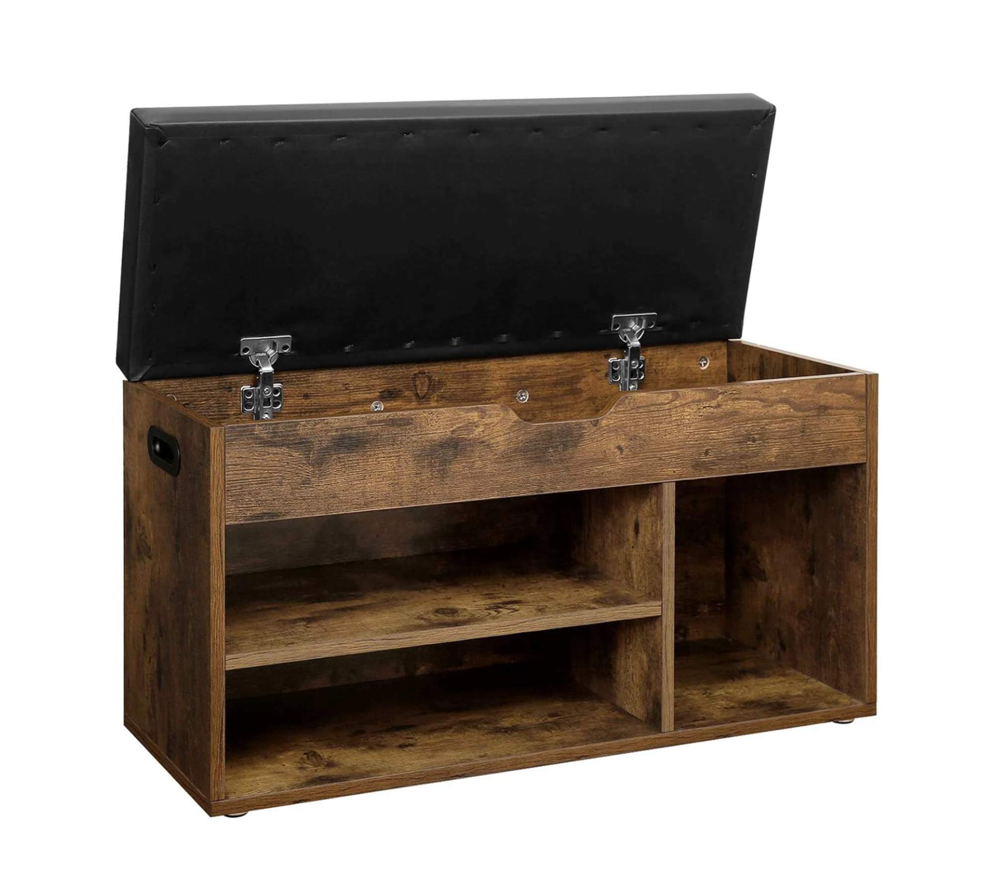 Garderobenbank Holz Kunstleder Schwarz Braun 2