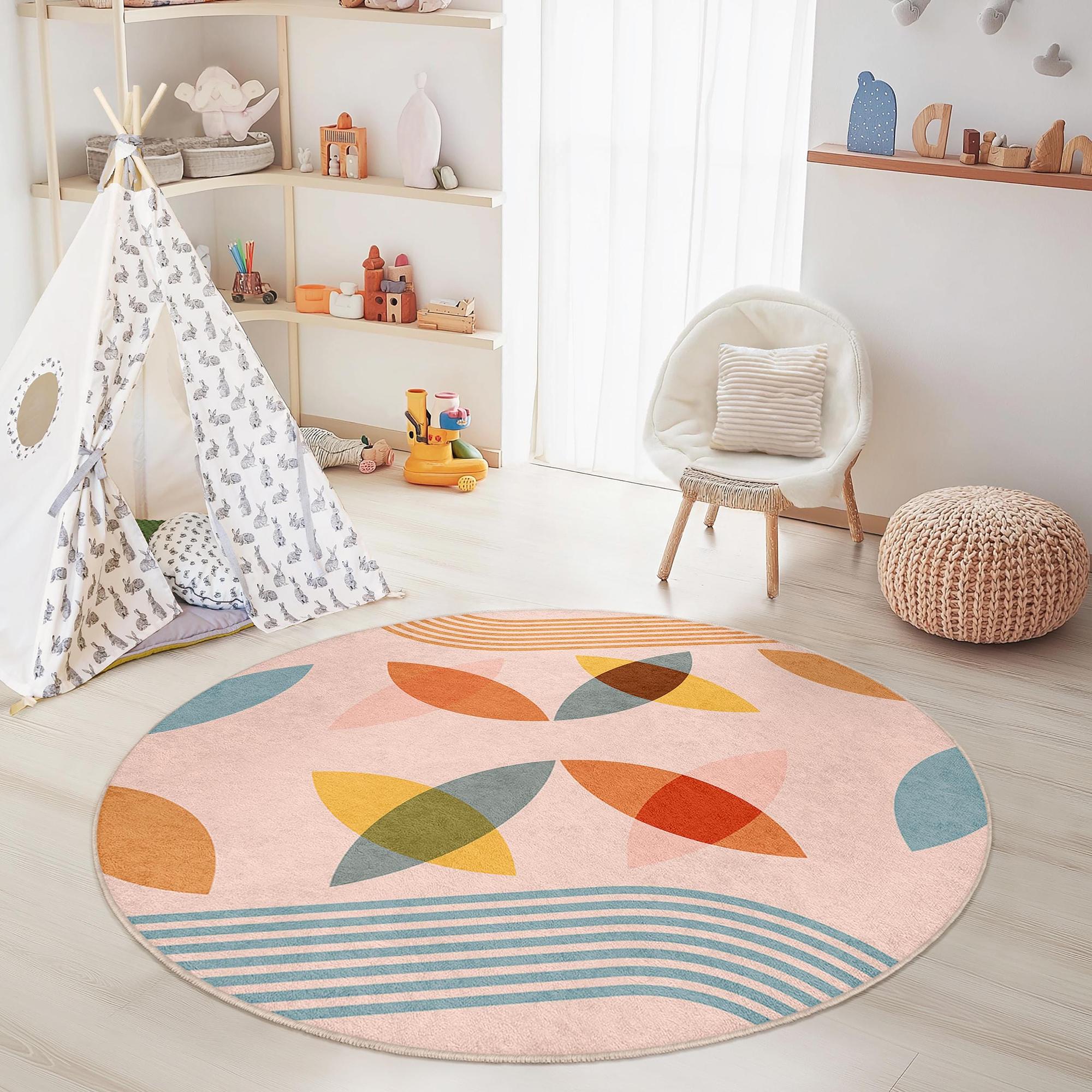 Leaf pattern children's rug Multicolored Ø180cm 2