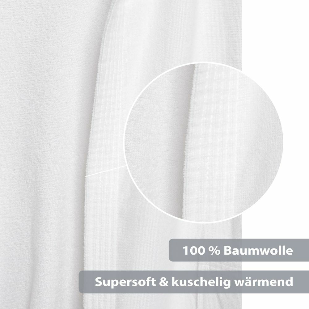 Unisex Bademantel Baumwolle mit Kapuze Weiß XLarge 2