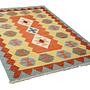 Short pile rug Kilim Virgin wool Red Yellow 1