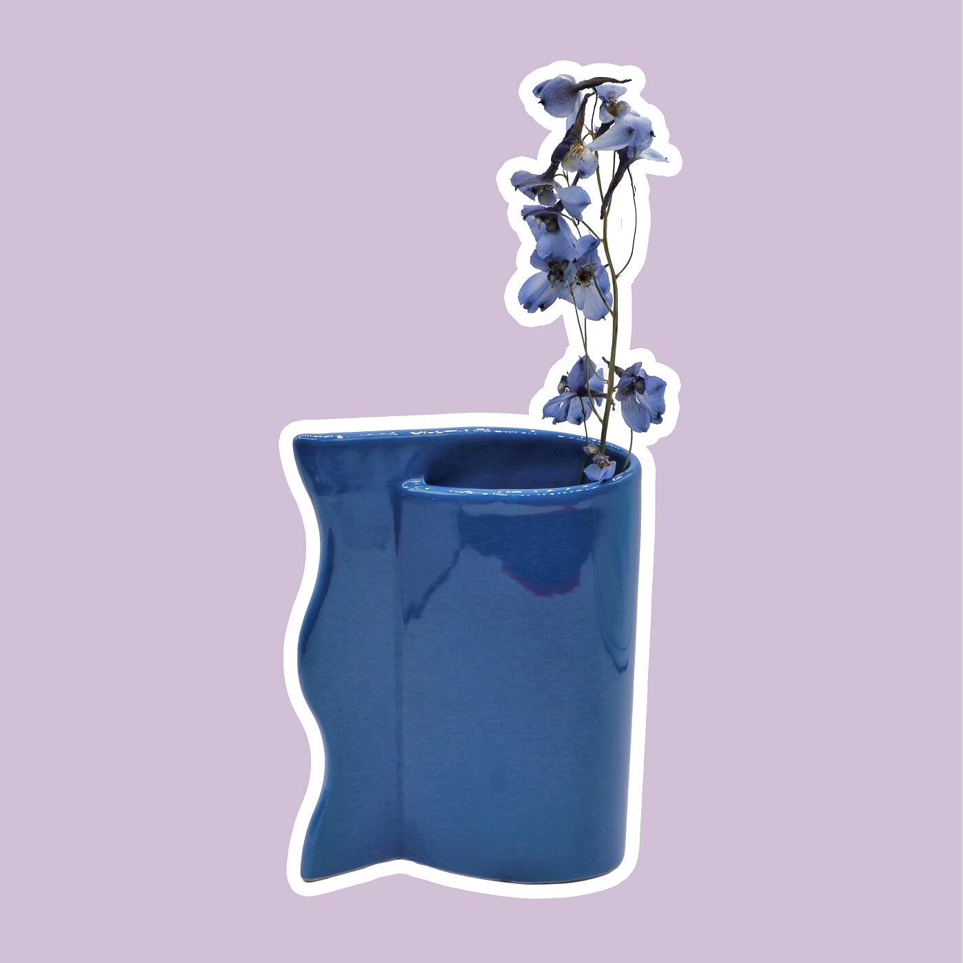 Vintage Blumenvase Keramik Blau 1990er Jahre 1