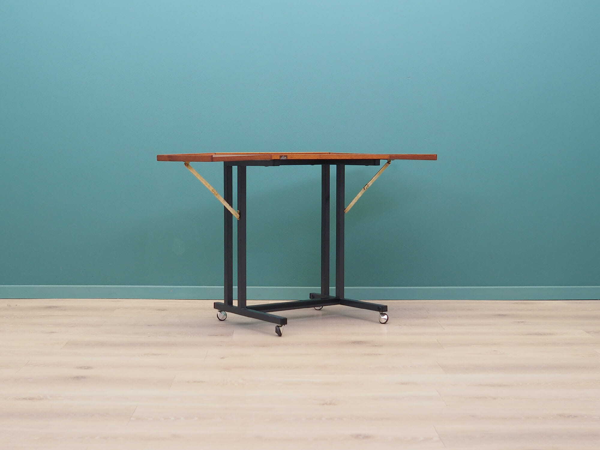 Vintage Table Wood Metal Brown 1970s 2