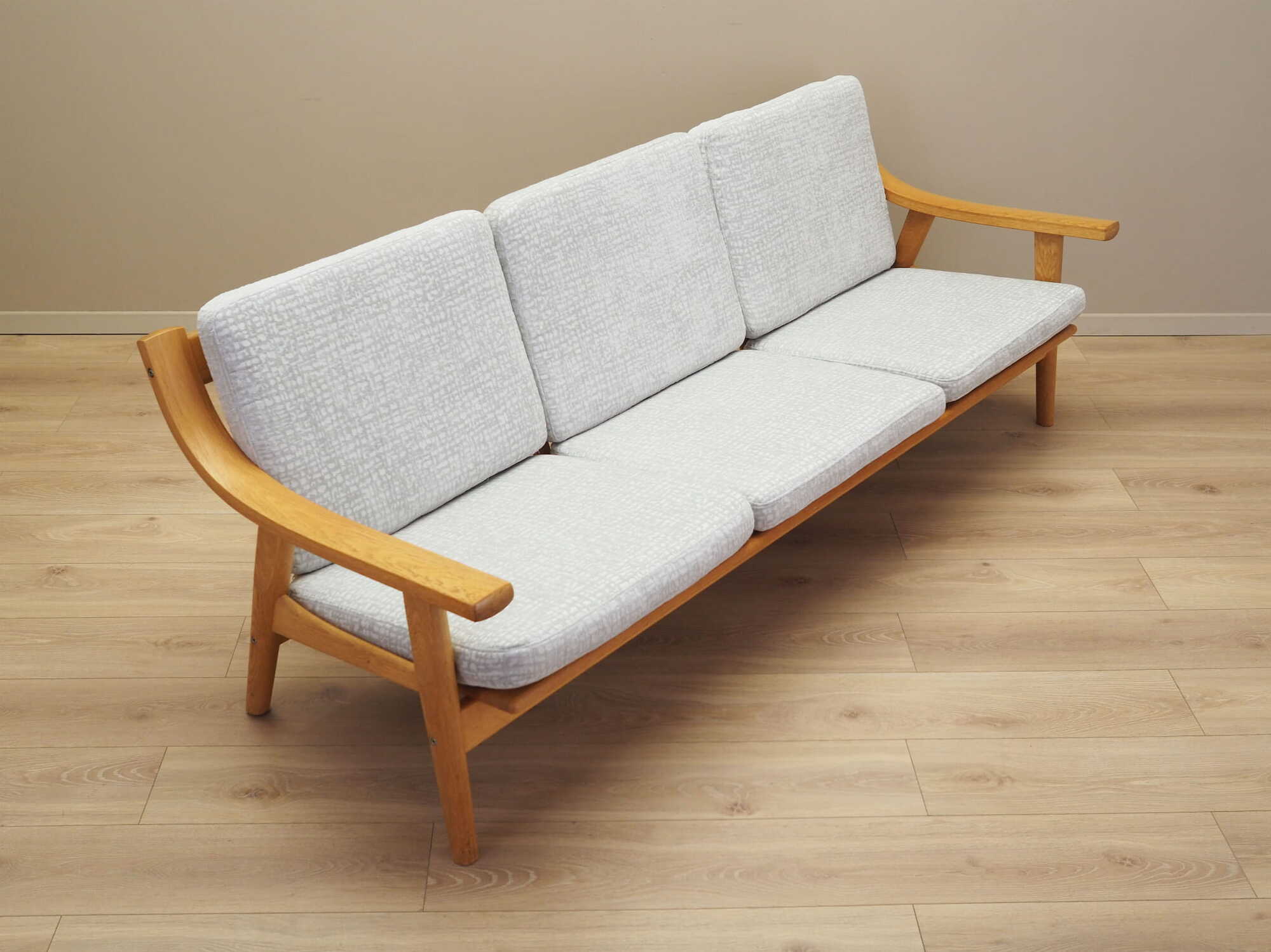 Vintage Sofa 3-seater Oak Wood Textile Grey 1960s 5
