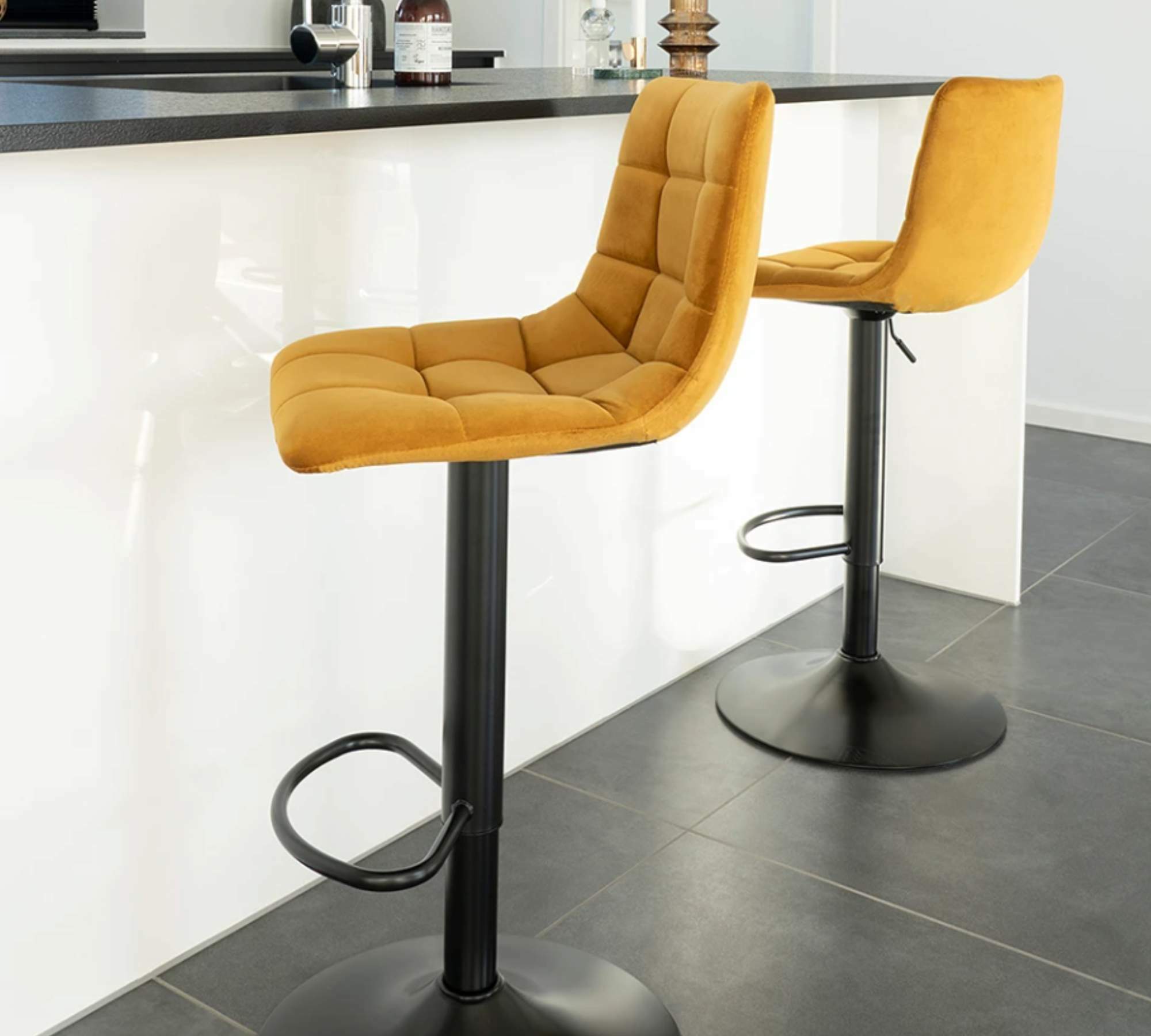 2x Bar stool steel fabric mustard yellow 4