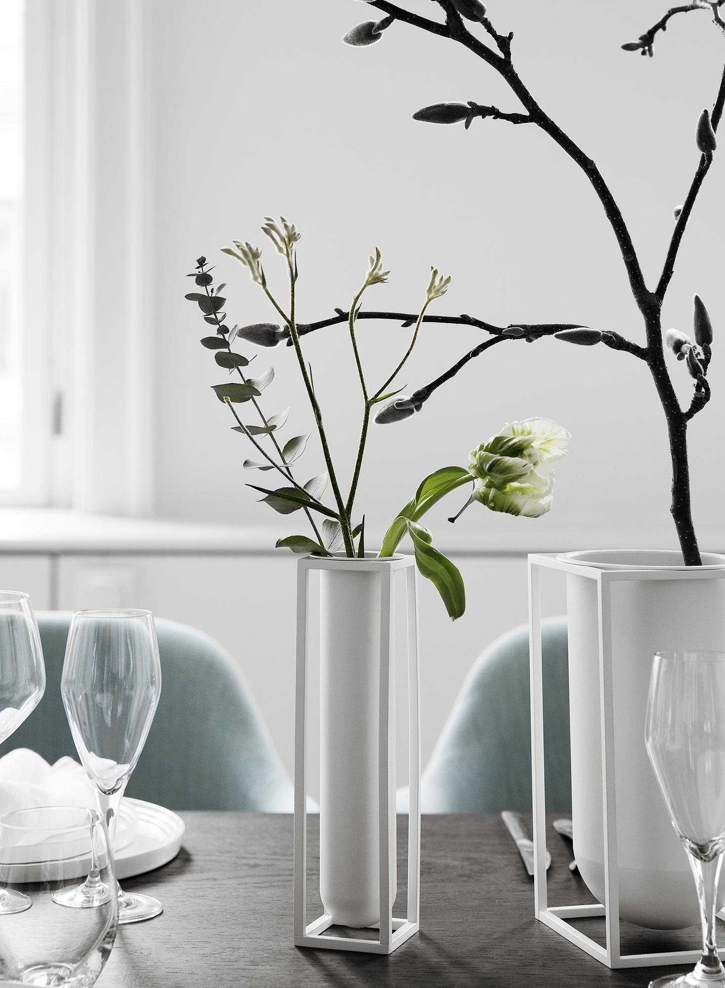 Kubus Vase Flora Weiß 2