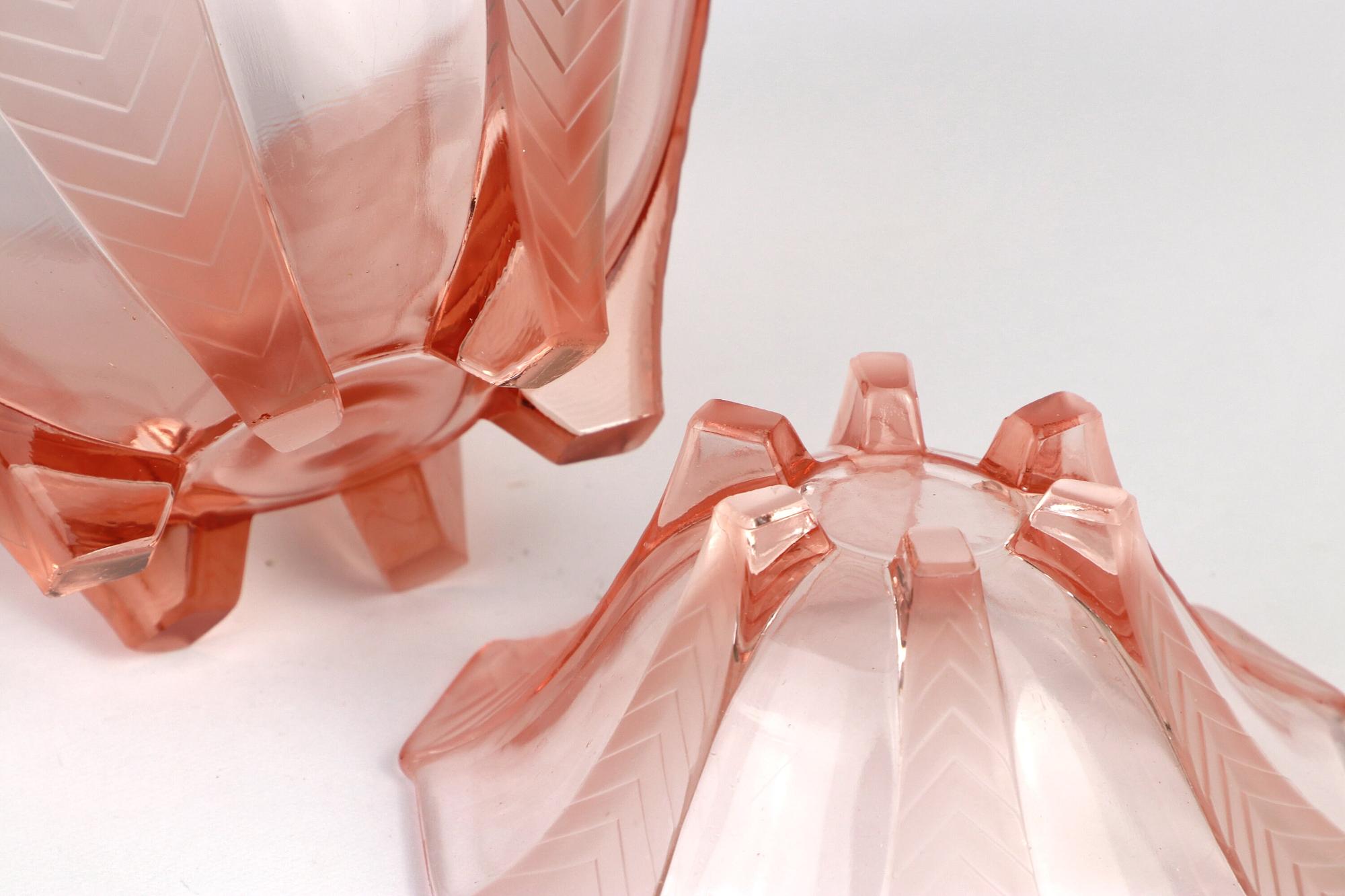 2x Vintage Art Deco Schale Pressglas Rosa 1920er Jahre 4