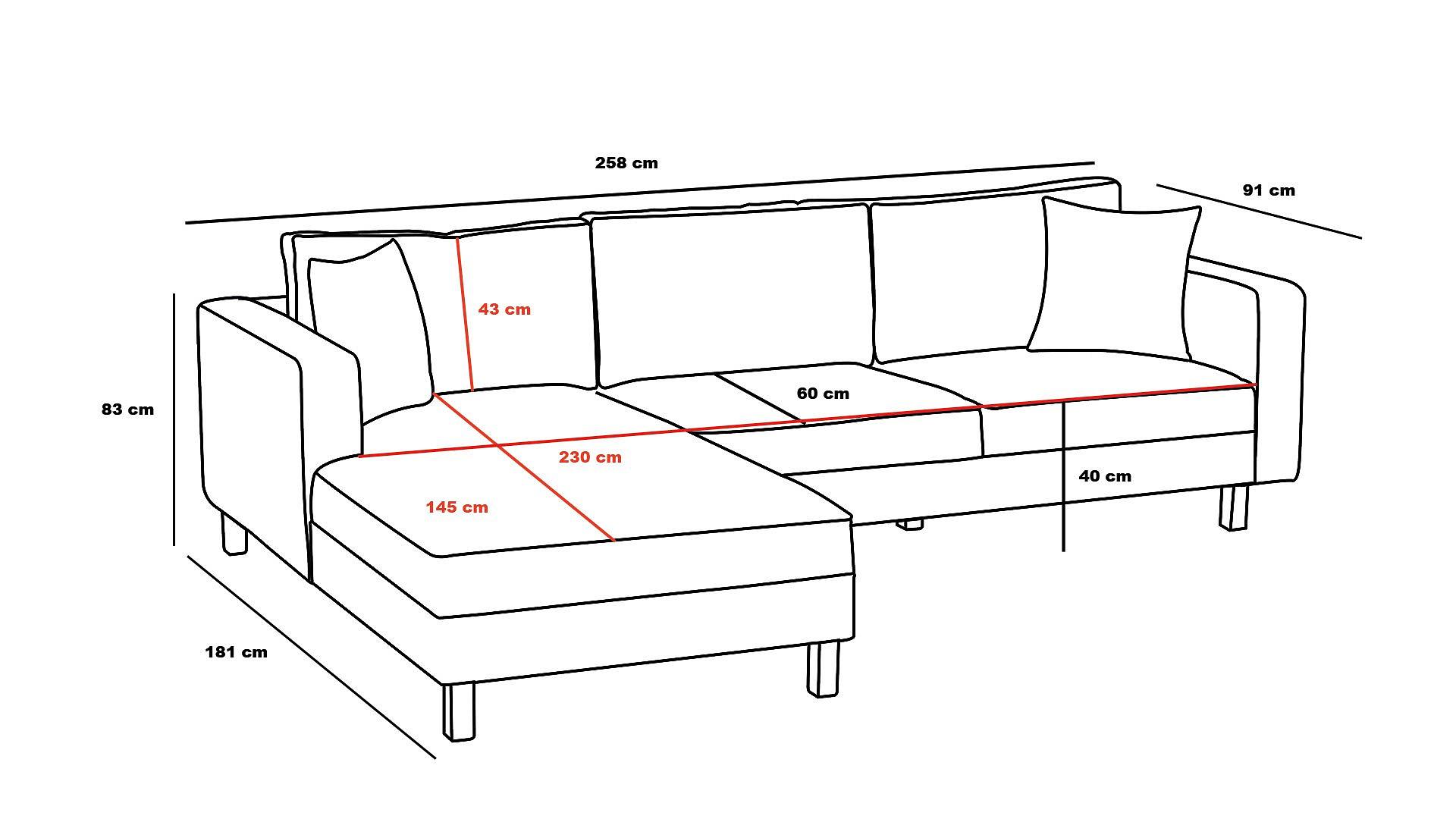 Lima Sofa Récmaiere Rechts Creme mit schwarzen Beinen 7