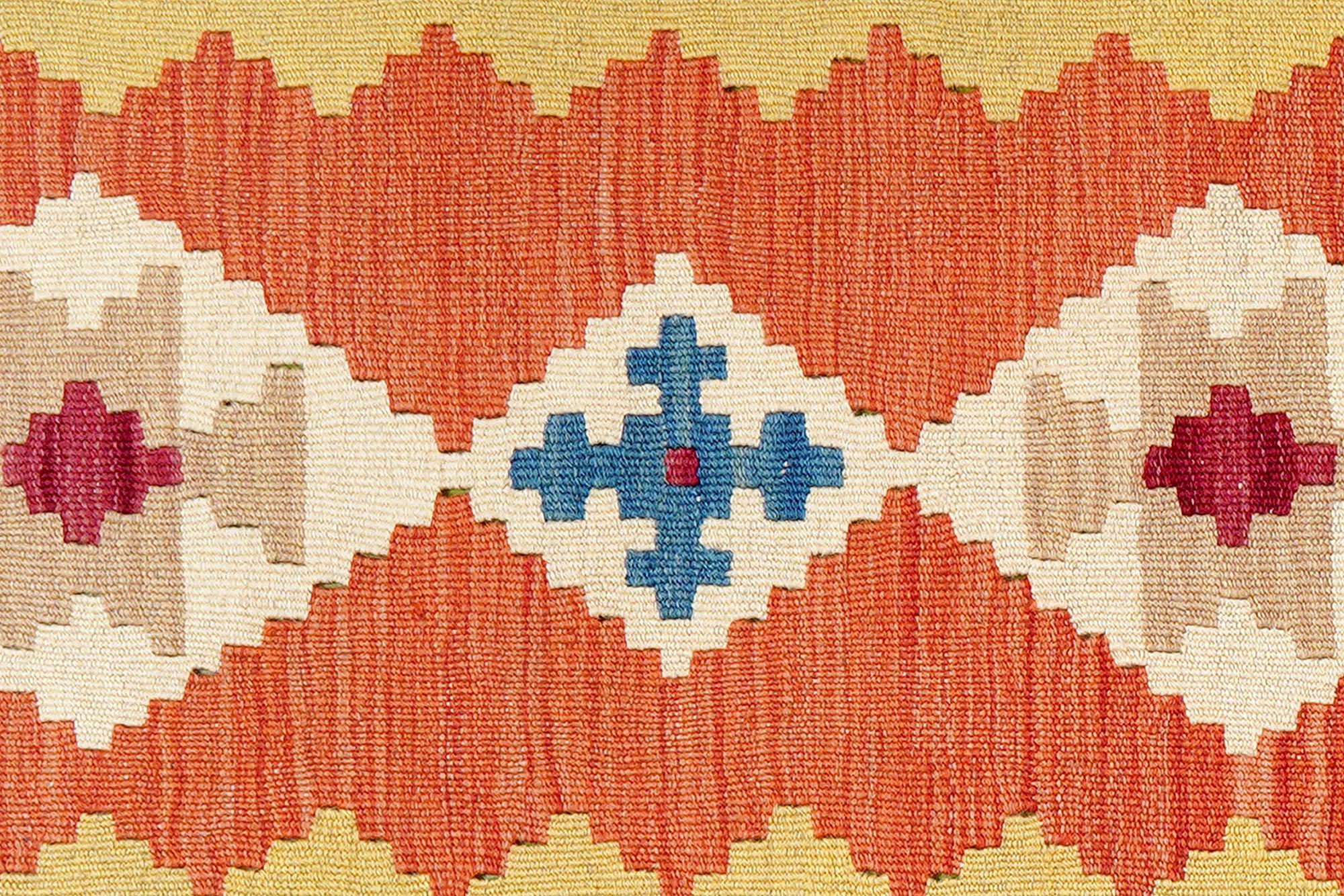 Short pile rug Kilim Virgin wool Red Yellow 3