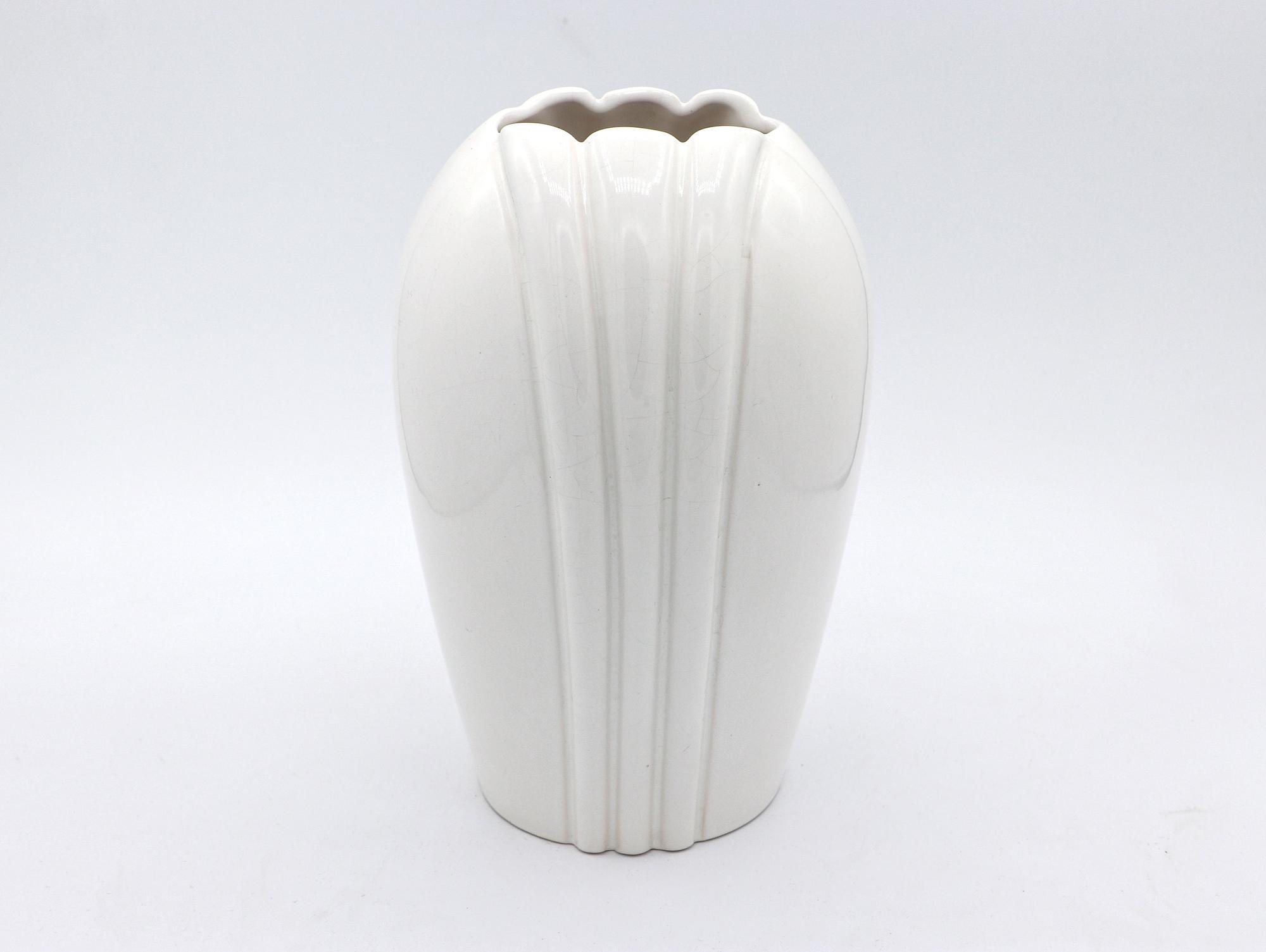 Vintage Muschel Blumenvase Keramik Weiß 1980er Jahre 3