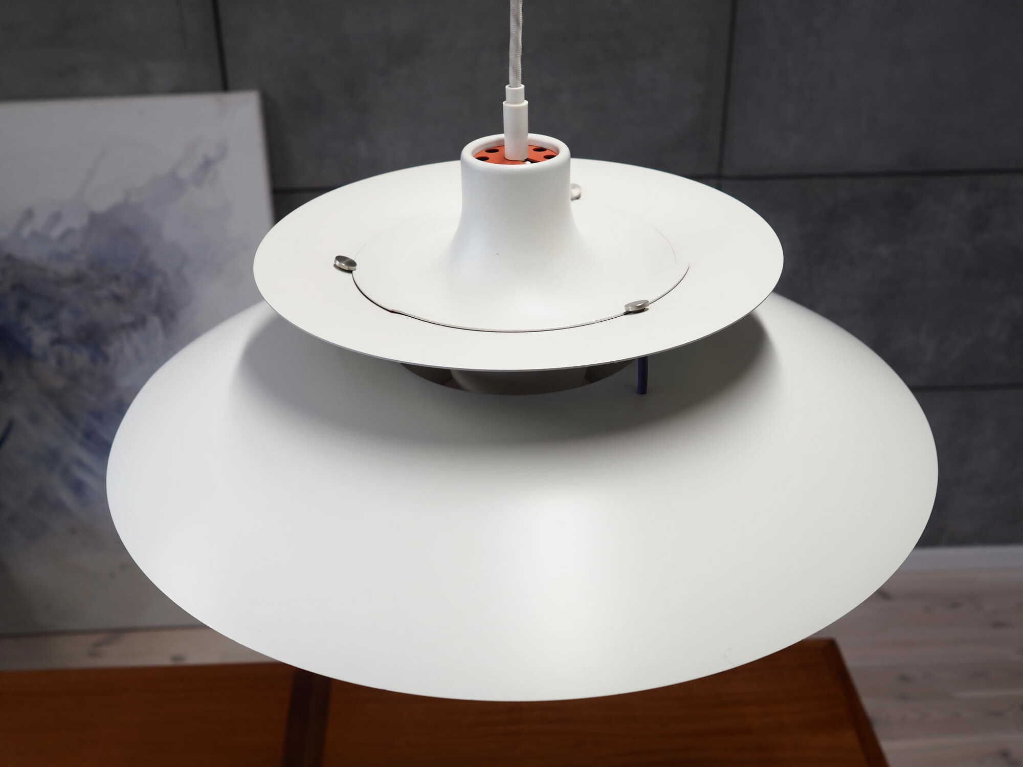 Vintage pendant lamp metal white 1970s 1