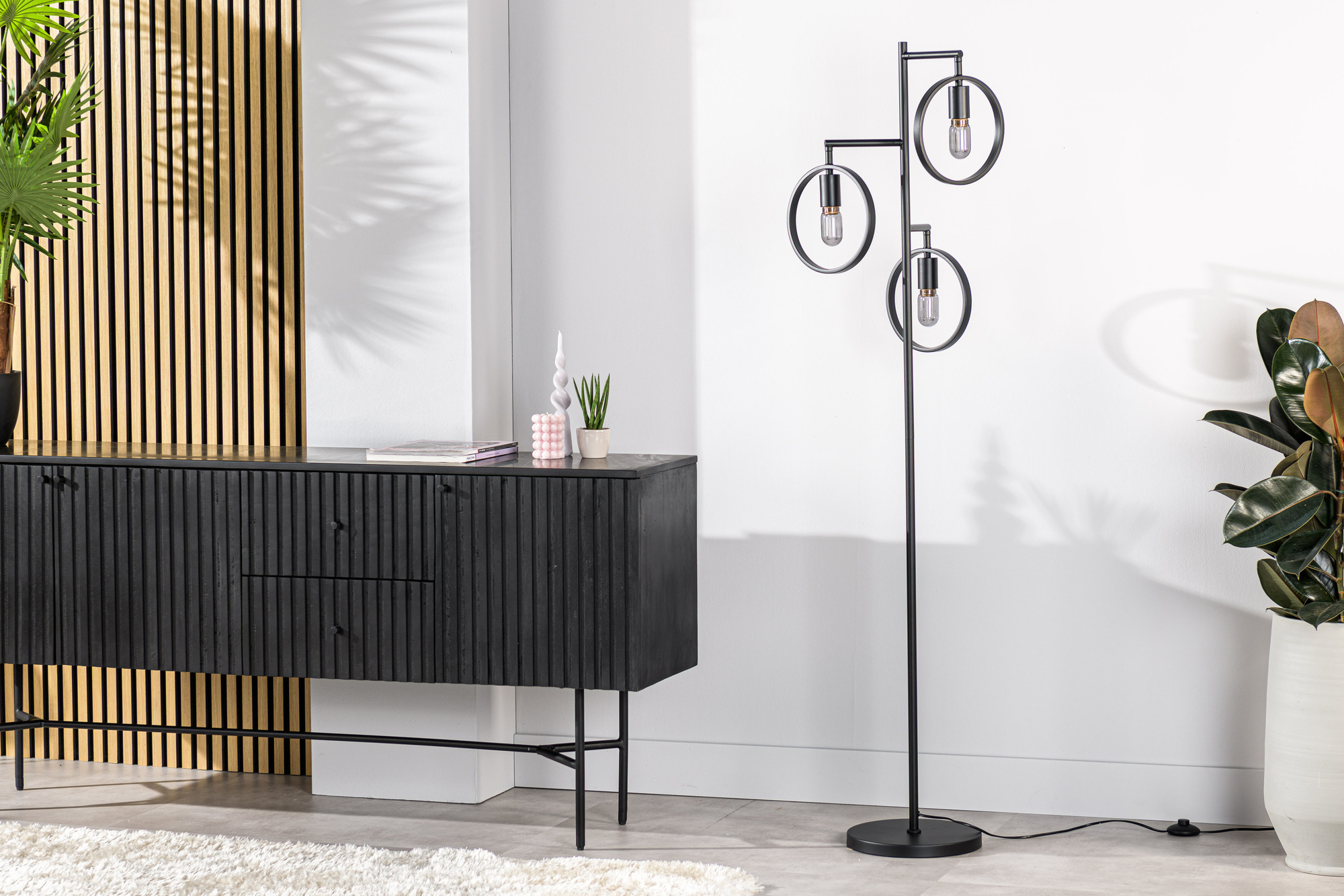 Floor Lamp 3-Light Metal Black 3
