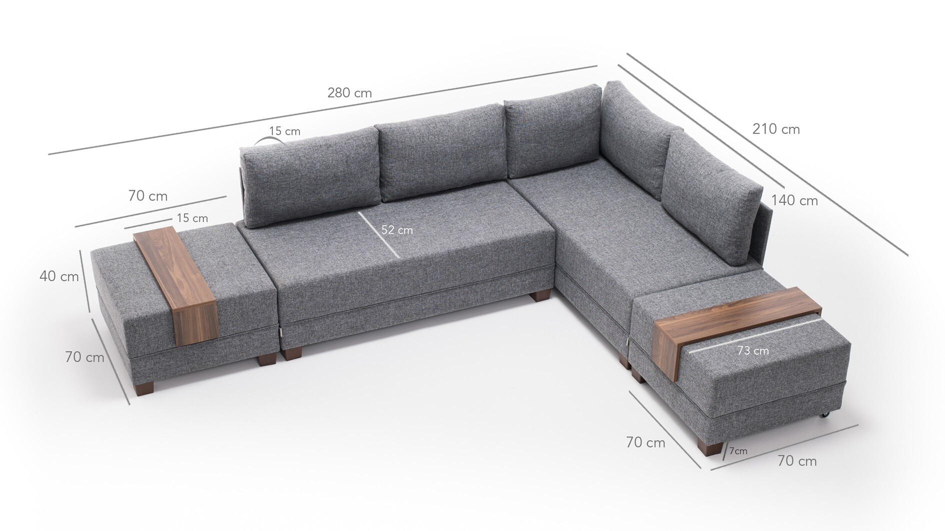 Schlafsofa Récamiere Rechts Polyester Holz Grau 8