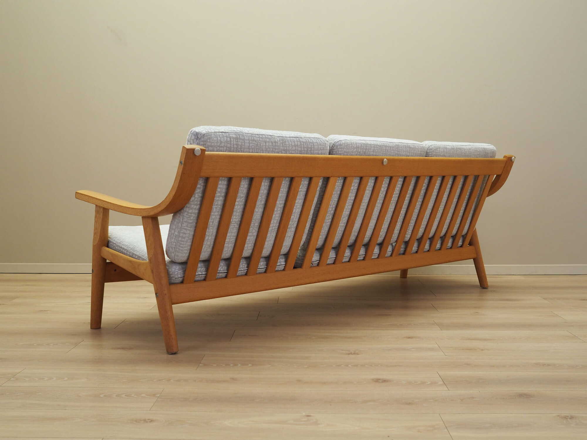 Vintage Sofa 3-seater Oak Wood Textile Grey 1960s 3
