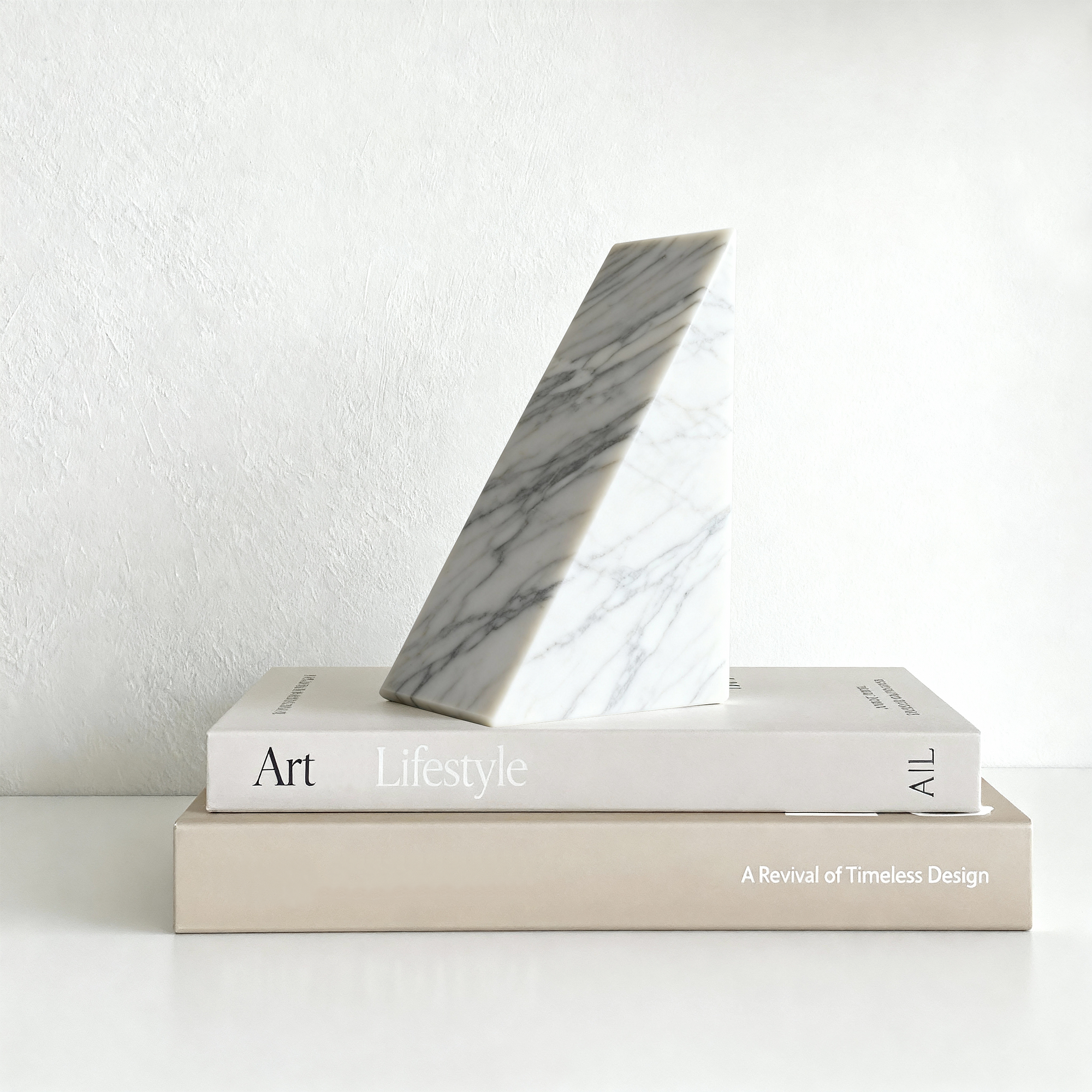 Carrara Singolo Reggilibri Marmo Bianco Grigio 0