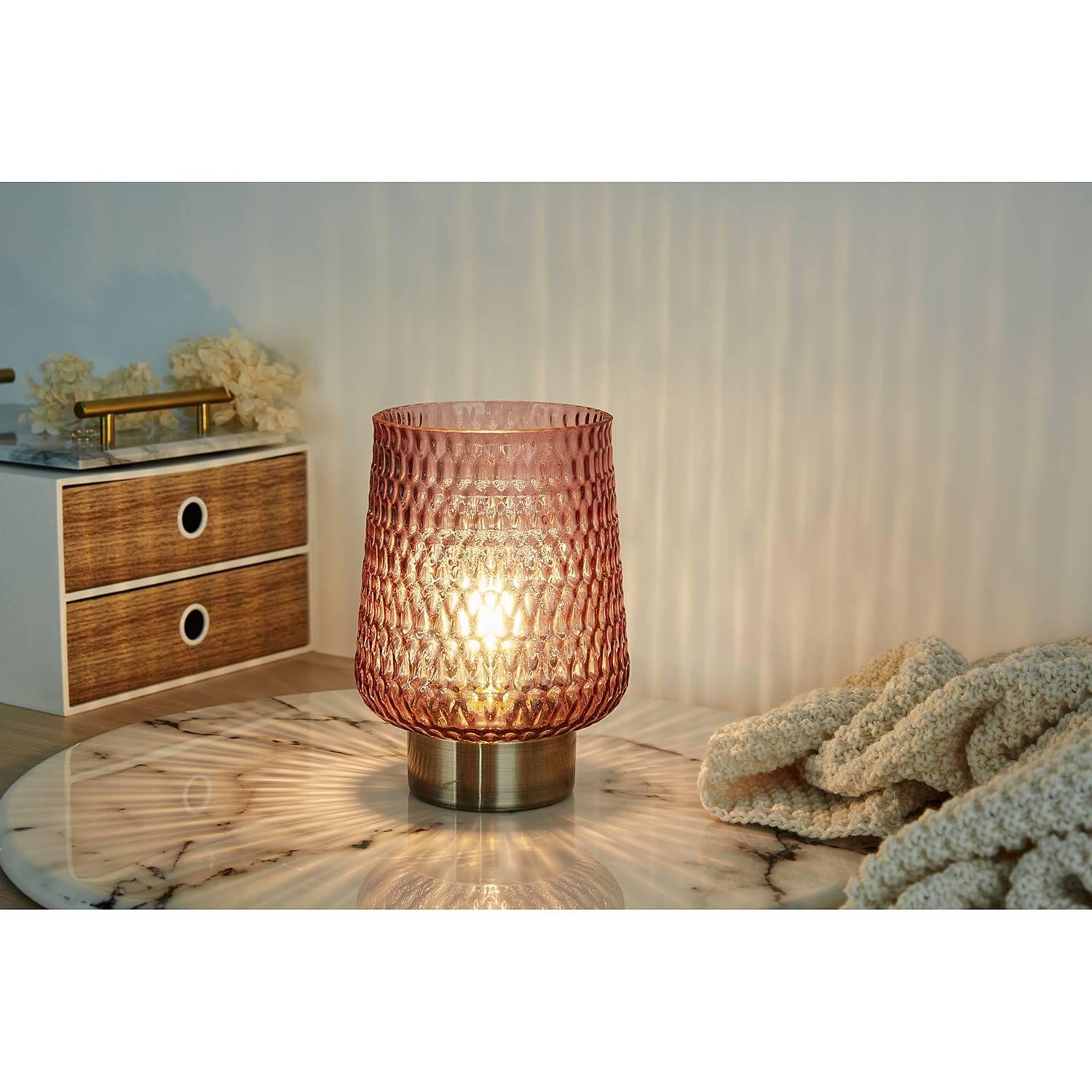 LED-Tischleuchte Rose Glamour Klarglas Messing 3