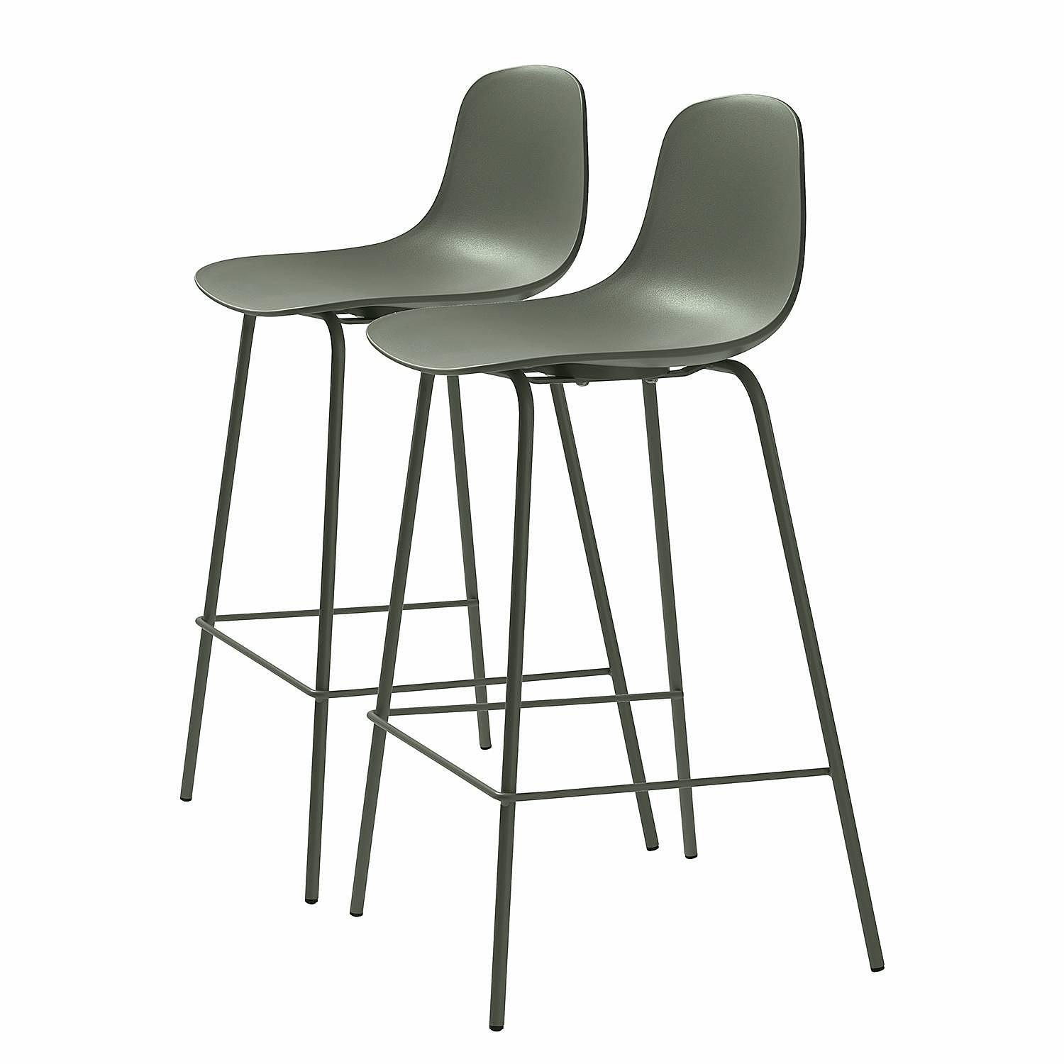 Bar stool Toledo Set of 2 Mixed fabric Steel Olive green 0