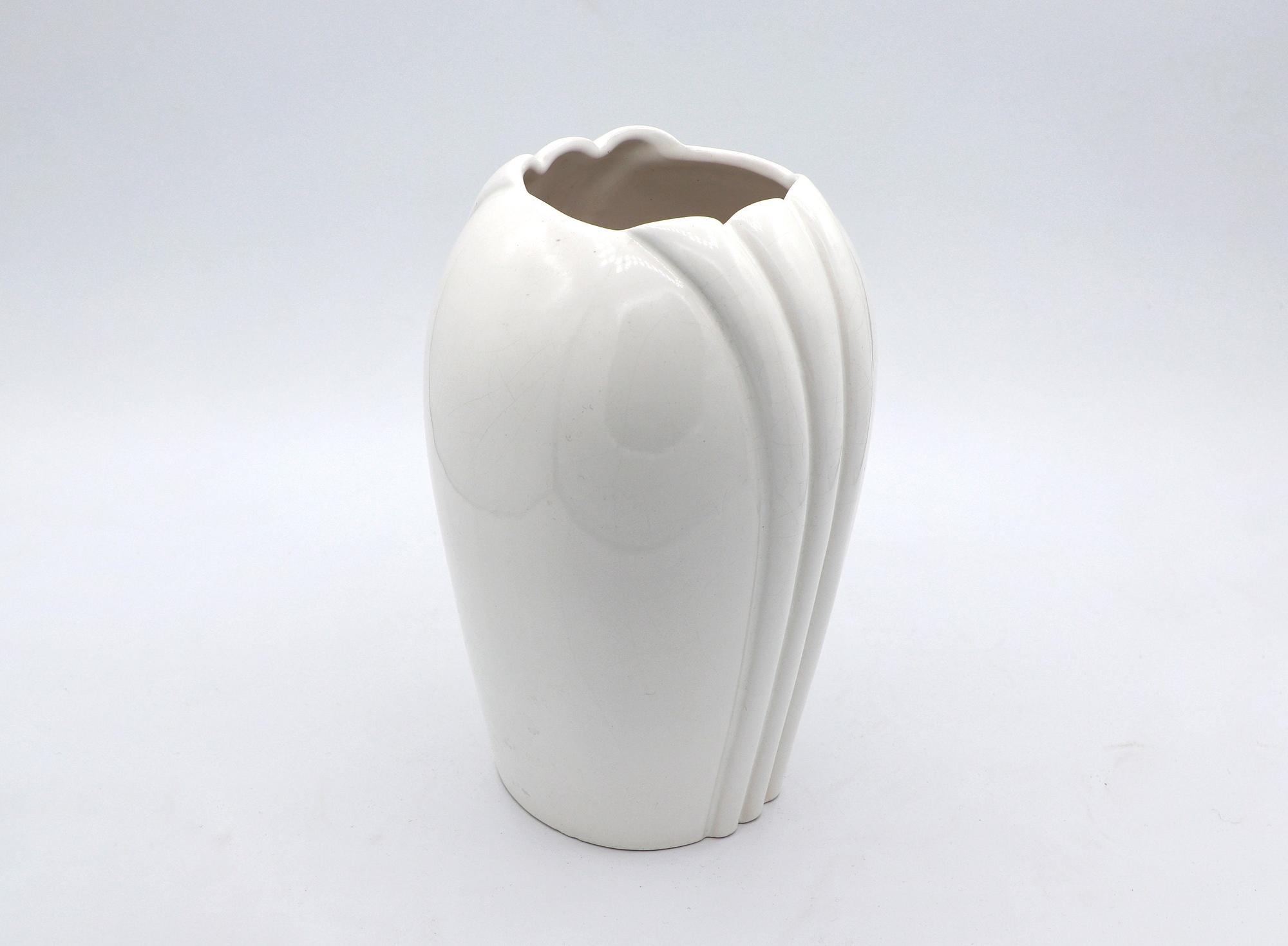Vintage Muschel Blumenvase Keramik Weiß 1980er Jahre 0