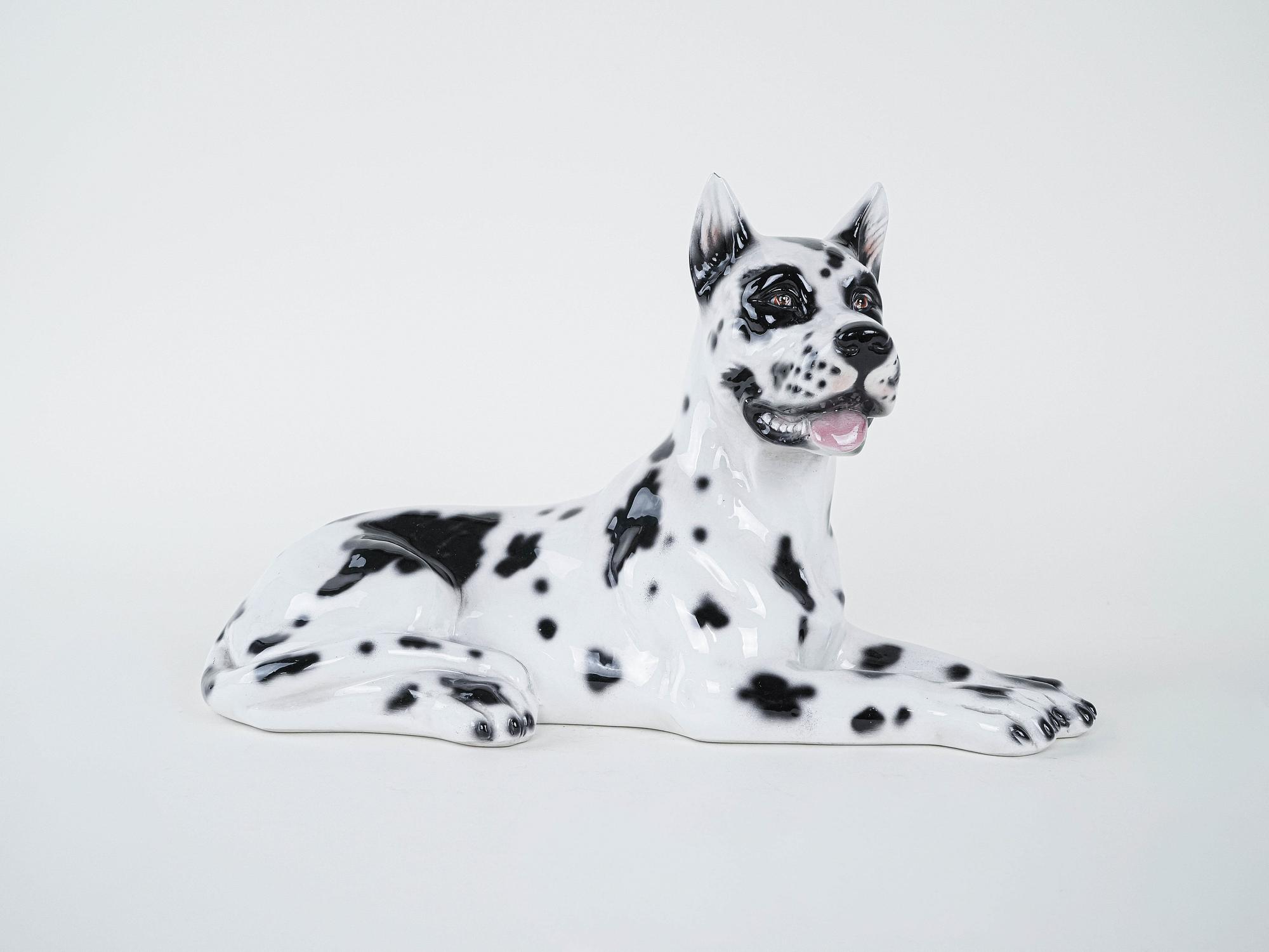 Ceramic Dog Harlequin Figure Black White 1970s 3
