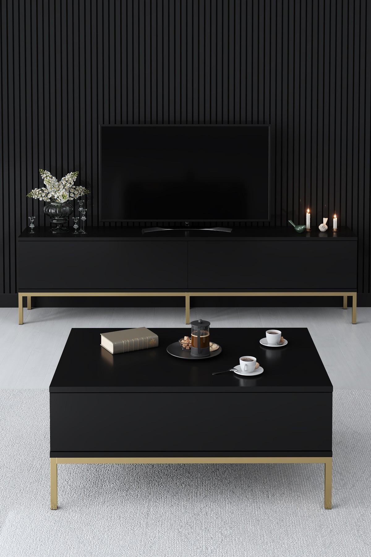 Lord Couchtisch Holz Schwarz Gold 3