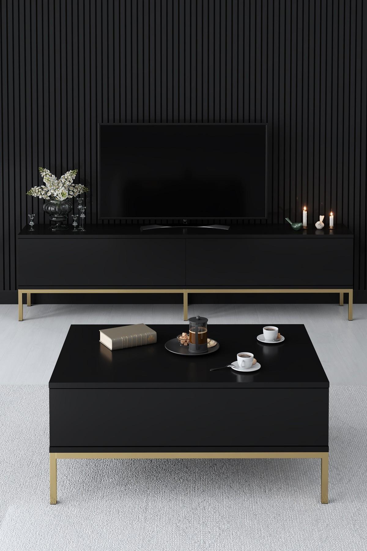Coffee Table Lord Wood Veneer Black Gold 3