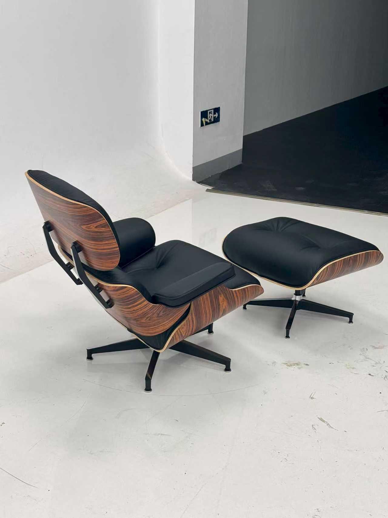 Eames Lounge Chair &amp; Ottoman Leder Holz Schwarz Braun 5