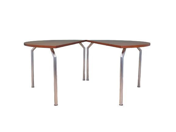 Vintage Tisch Halbrund Teakholz Metall Braun 1970er Jahre 0