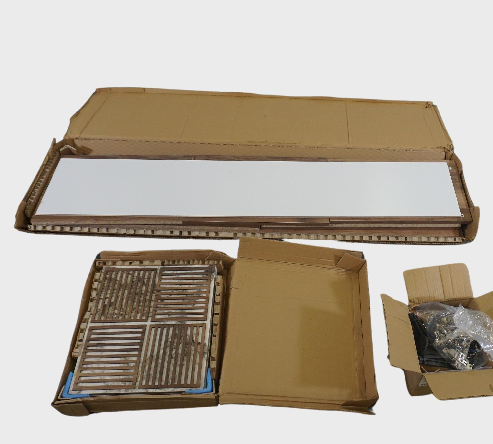 Milan Sideboard Walnut Brown Marble Effect White 160cm 7