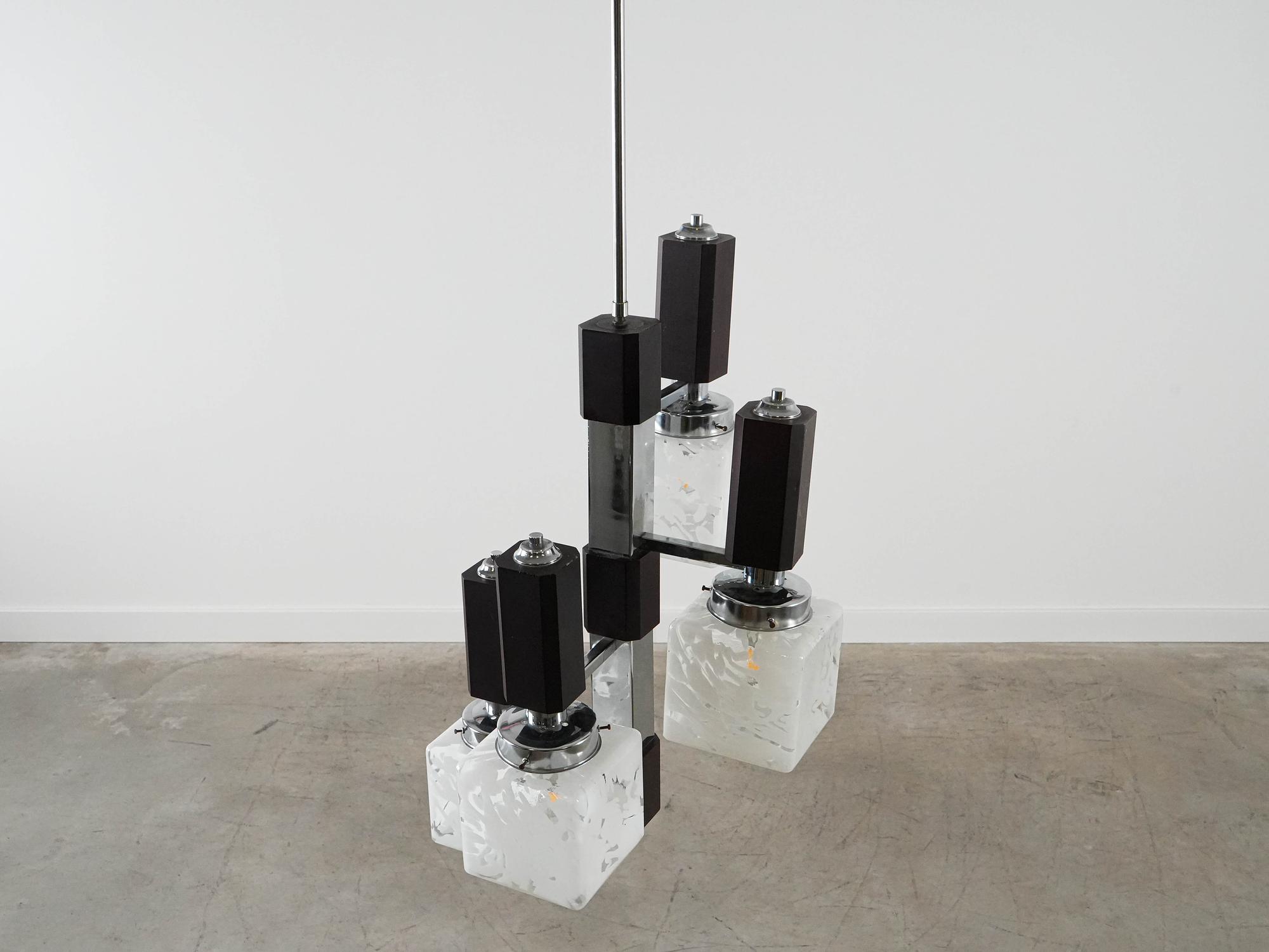 Hängelampe Glas Metall 1970er Jahre 11