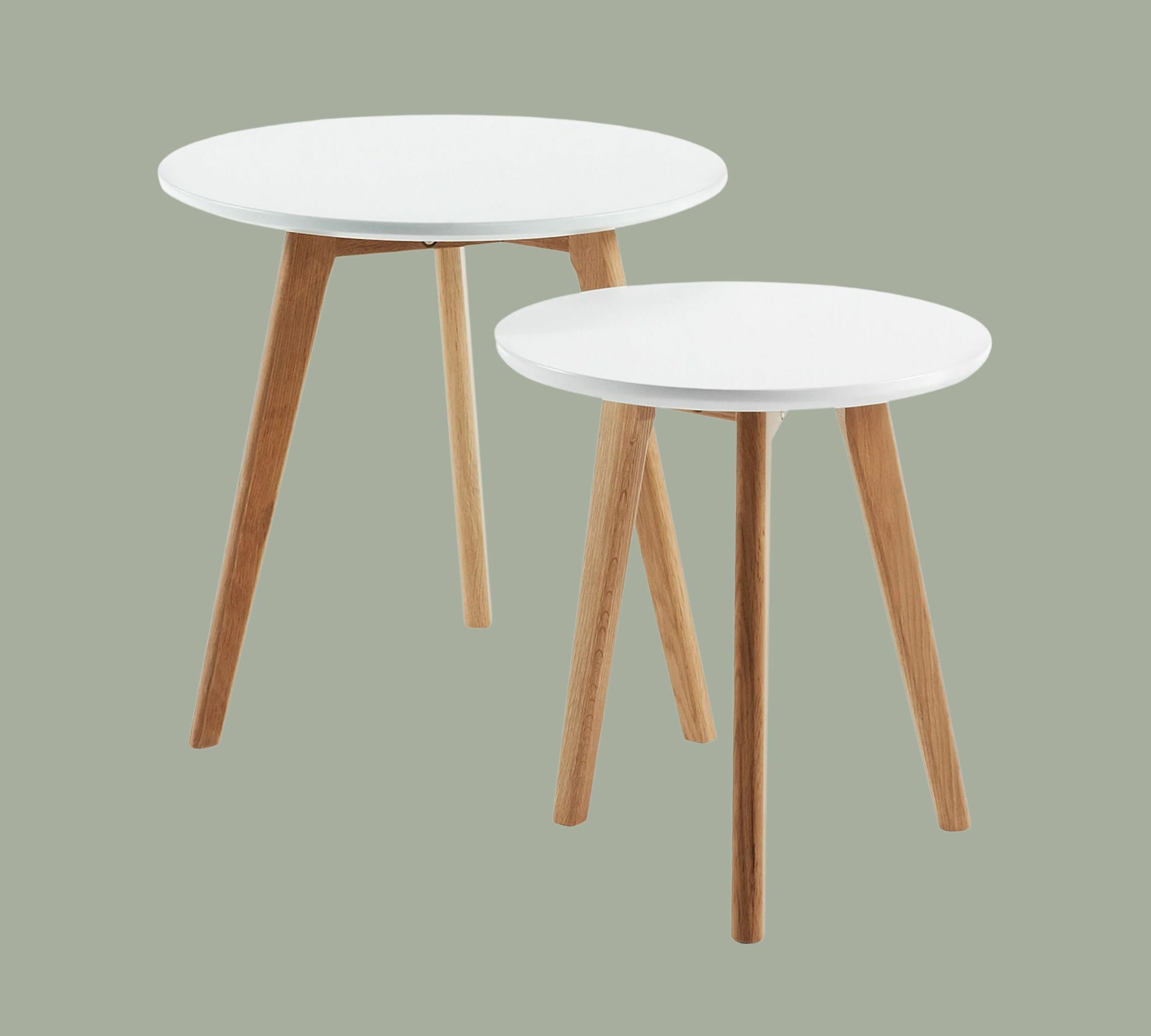 2er Set Beistelltisch Massivholz Weiß 0