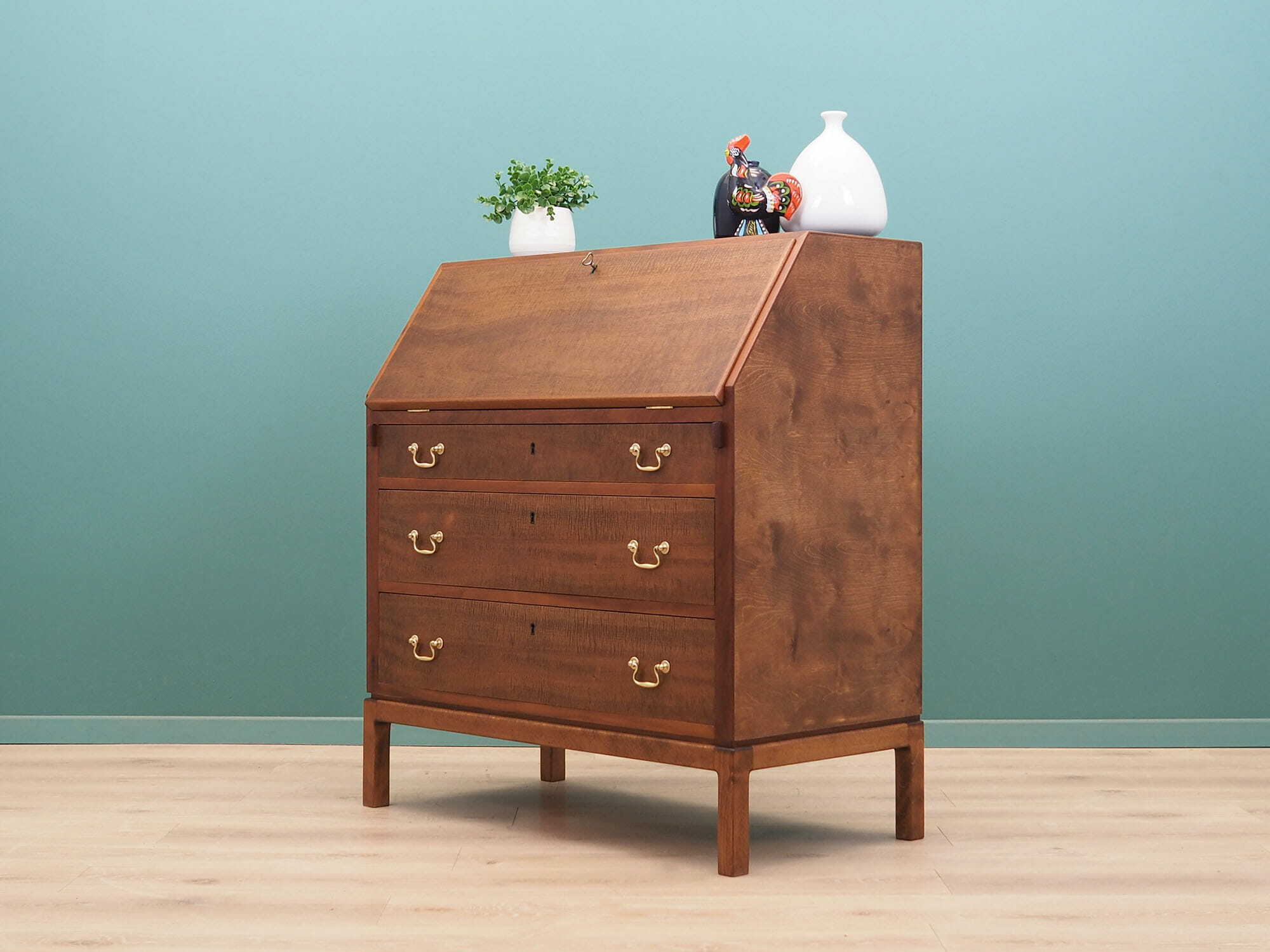 Vintage Secretary Desk Wood Metal Brown 1960s 3