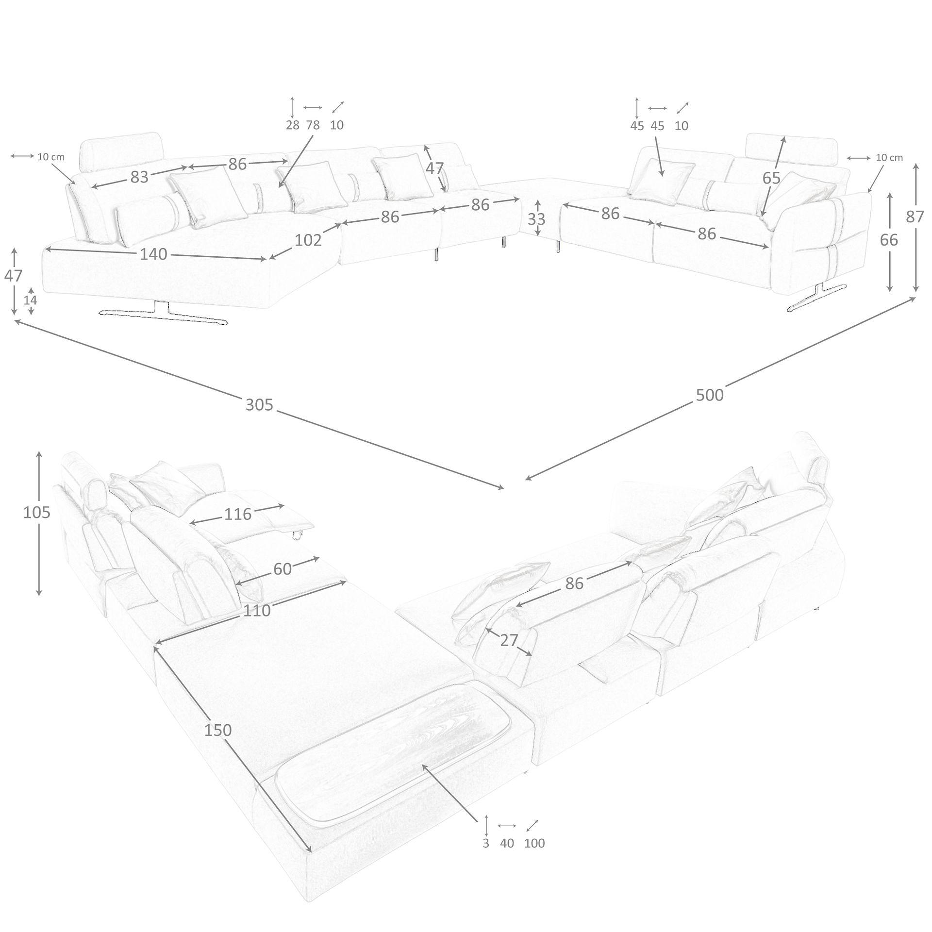 Modulares Sofa Récamiere Links Sand 7