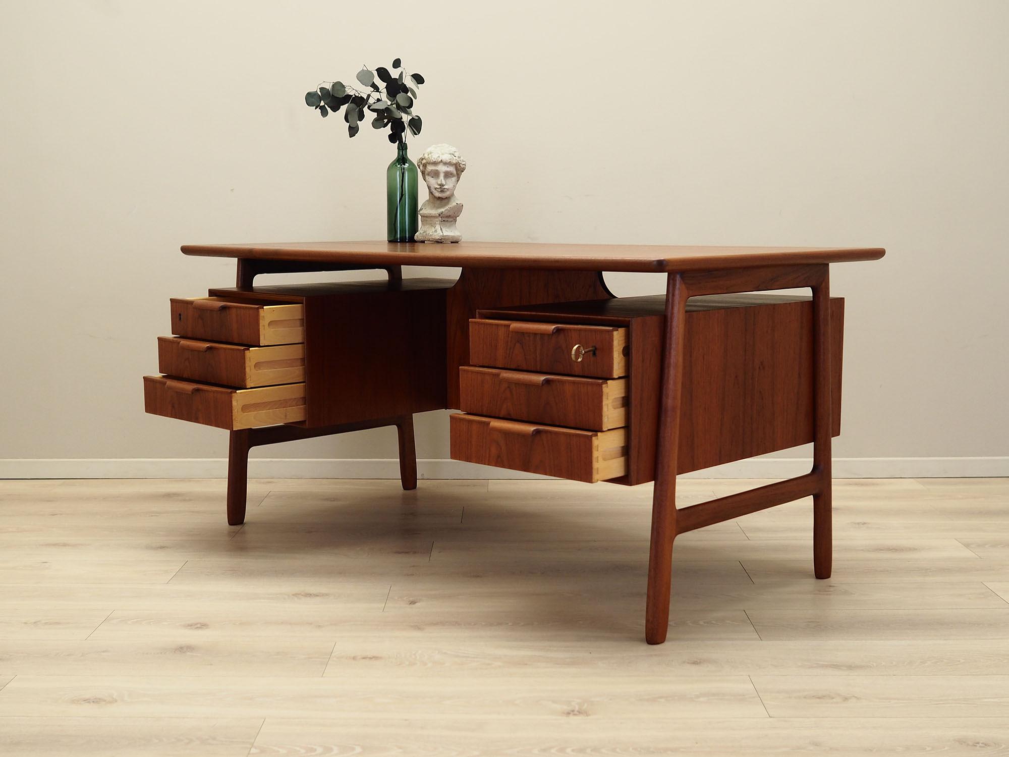 Teak-Schreibtisch Holzfurnier 1970er Jahre  6
