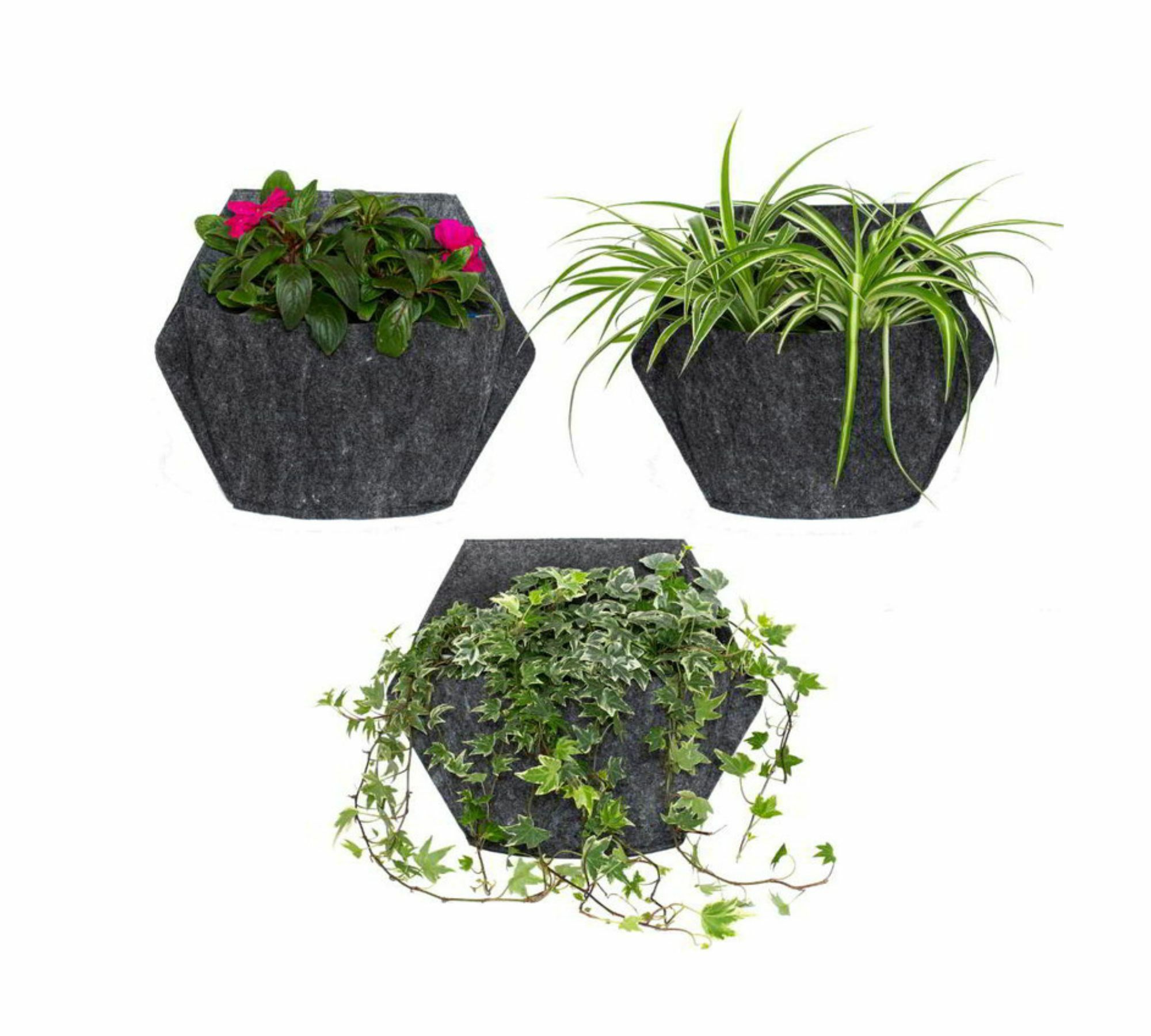 3x Wall planter Gray with textile cover 1