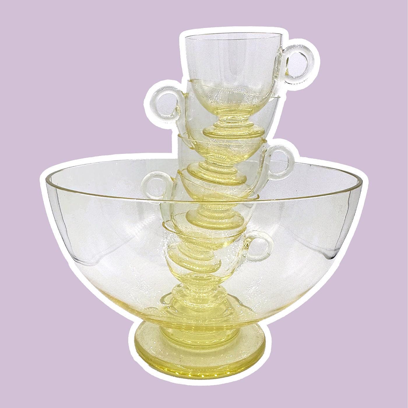Vintage Art Deco Bowle Set Glas Gelb 1930er Jahre 0