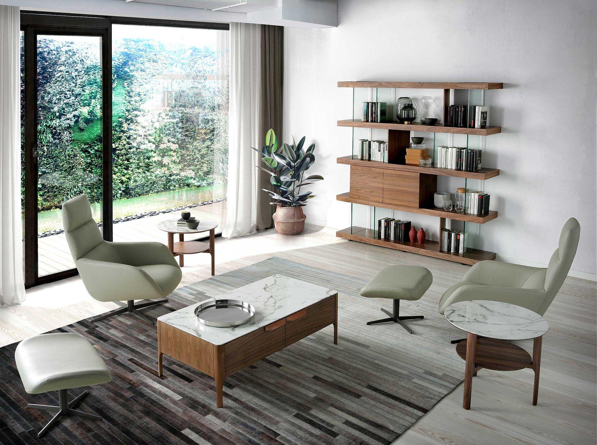 Runder Beistelltisch Marmor Nussbaum 7