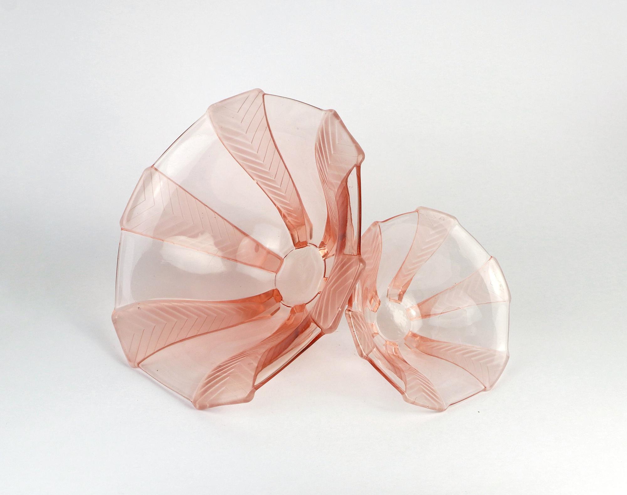 2x Vintage Art Deco bowl pressed glass pink 1920s 3