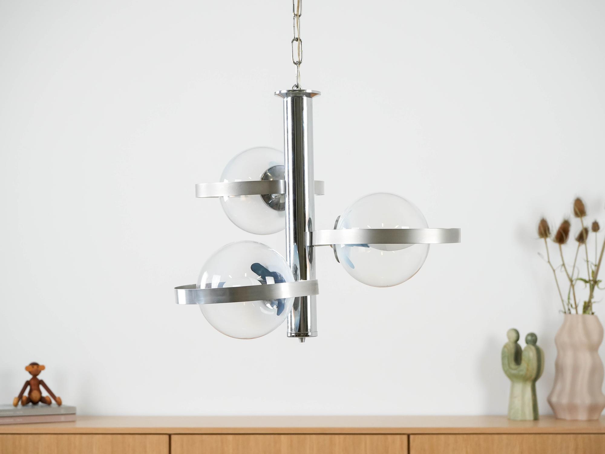 Space Age pendant lamp metal white 1970s 2