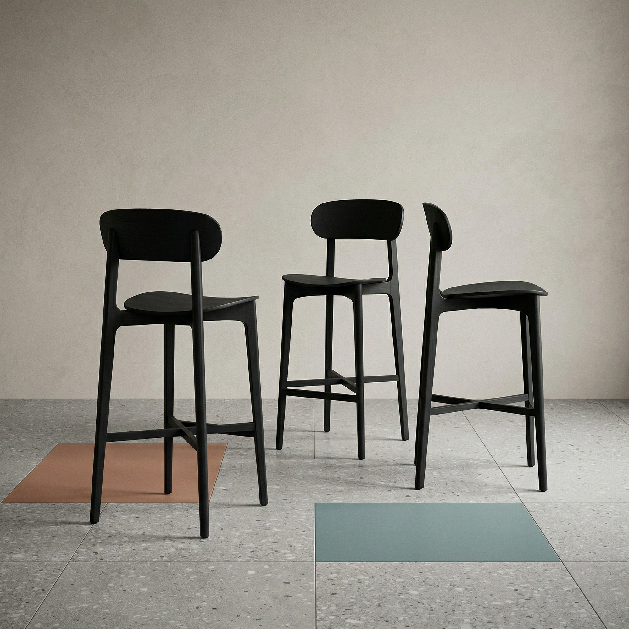 3x Gem Bar Stool Ash Wood Black 6