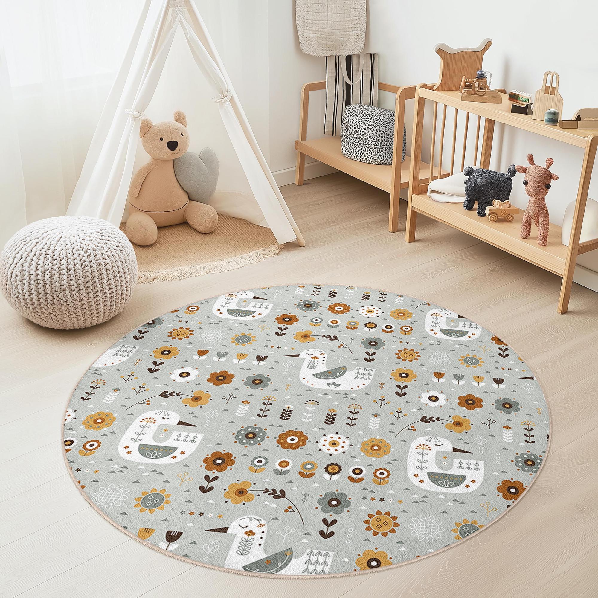 Flowers and birds Children's rug Multicoloured ⌀120cm 3