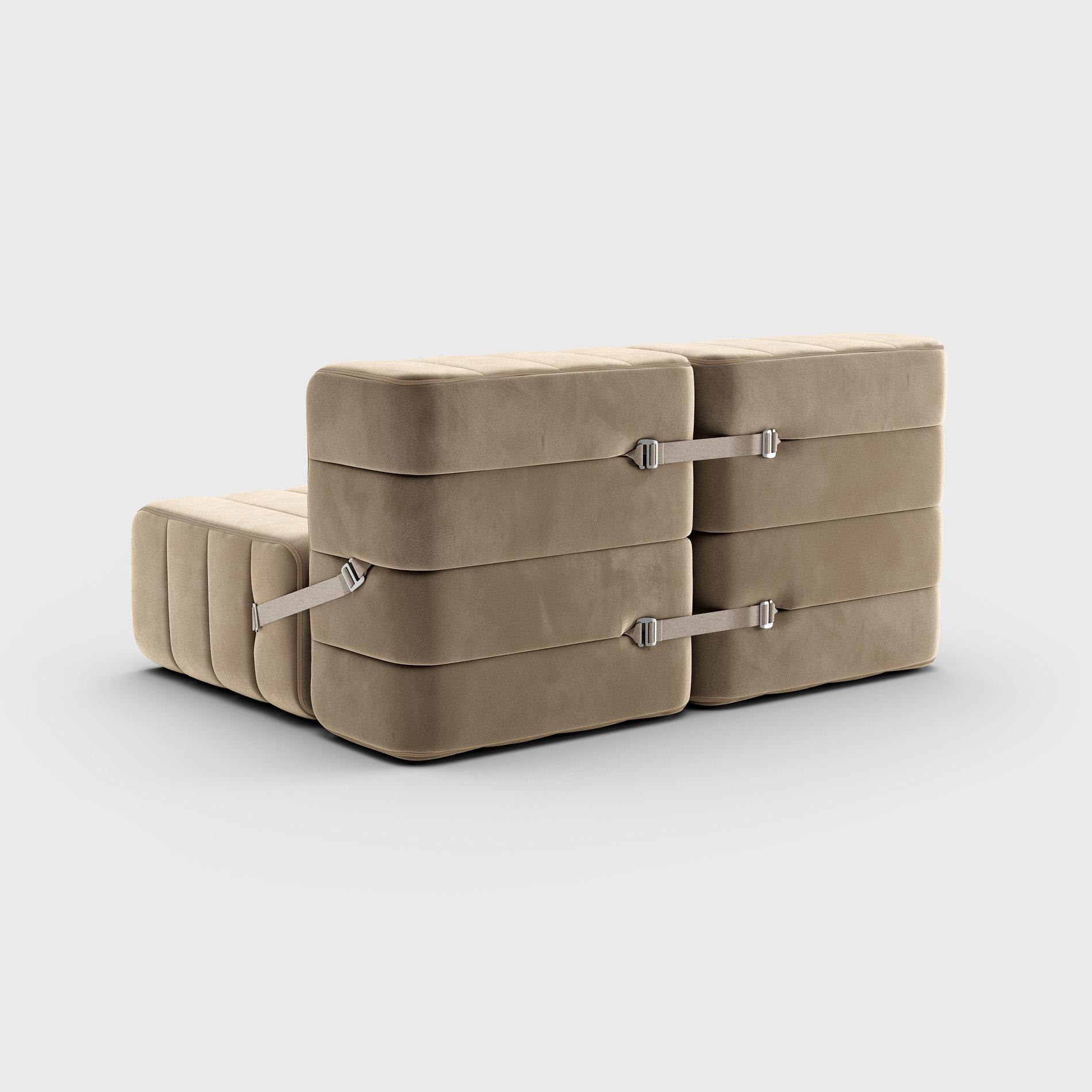 Curt 4 Modular Sofa-Set 2-Sitzer Braun 2x Curt-Kissen 60x30 2