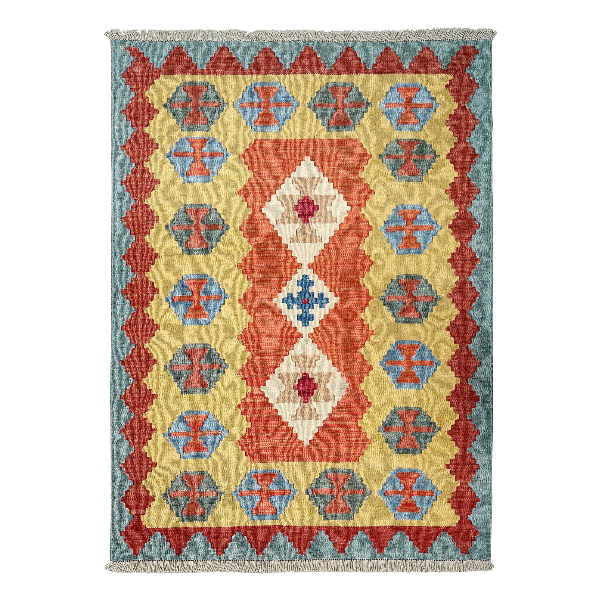Short pile rug Kilim Virgin wool Red Yellow 0