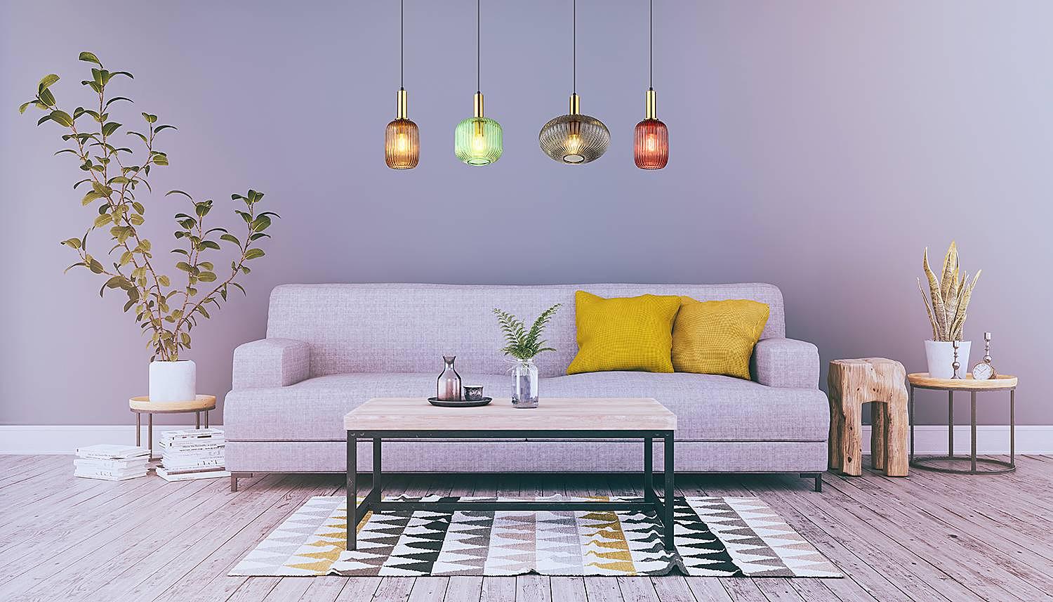 Normy Pendelleuchte 4-Flammig Eisen Farbglas Bunt  0