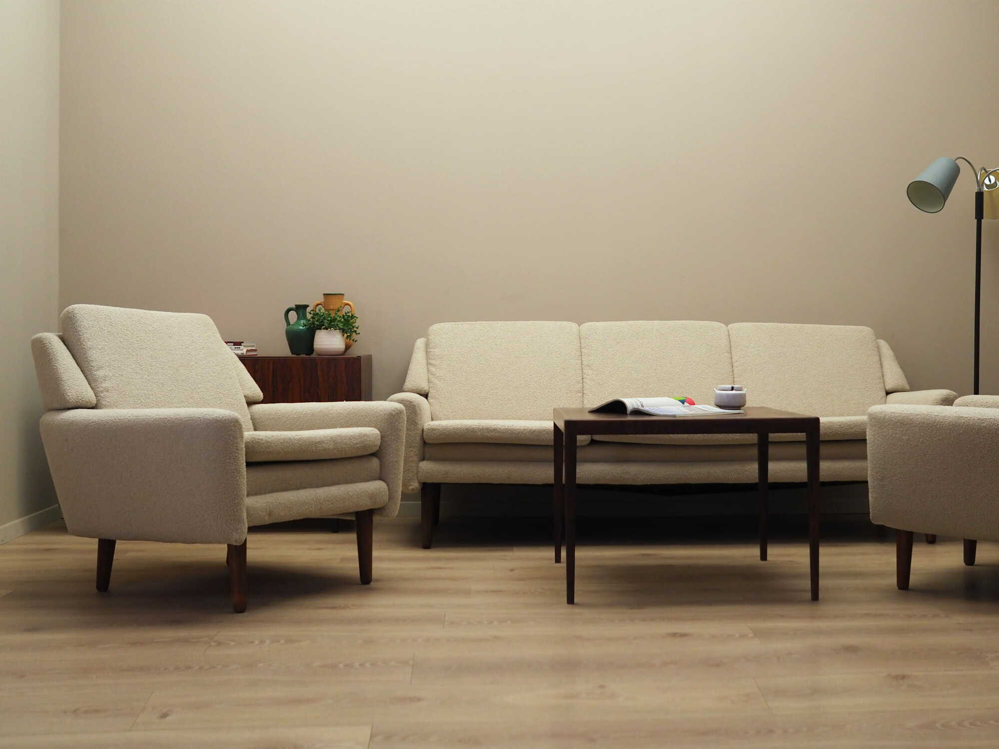 Armchair Textile Wood Cream 1970s 1