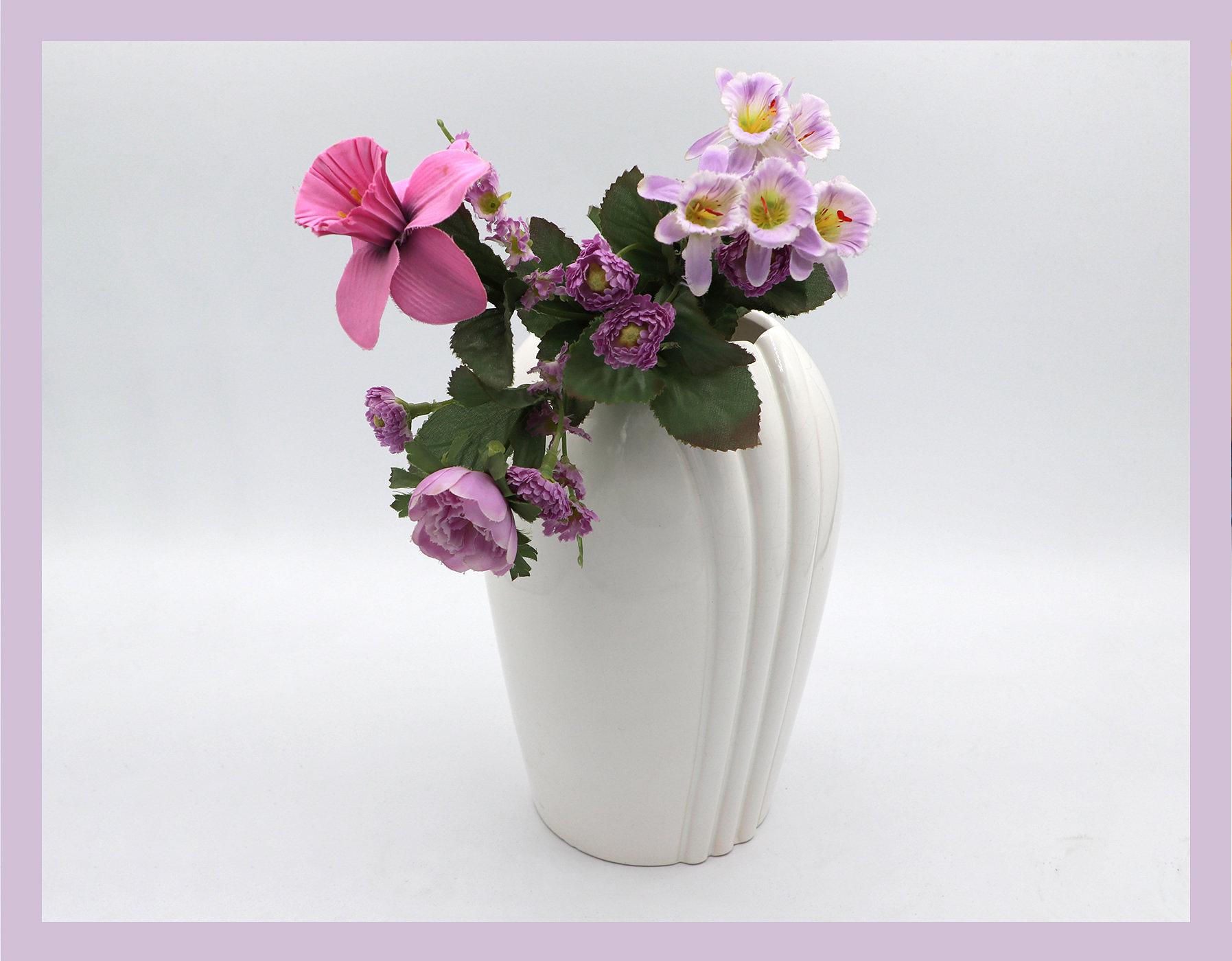 Vintage Muschel Blumenvase Keramik Weiß 1980er Jahre 2