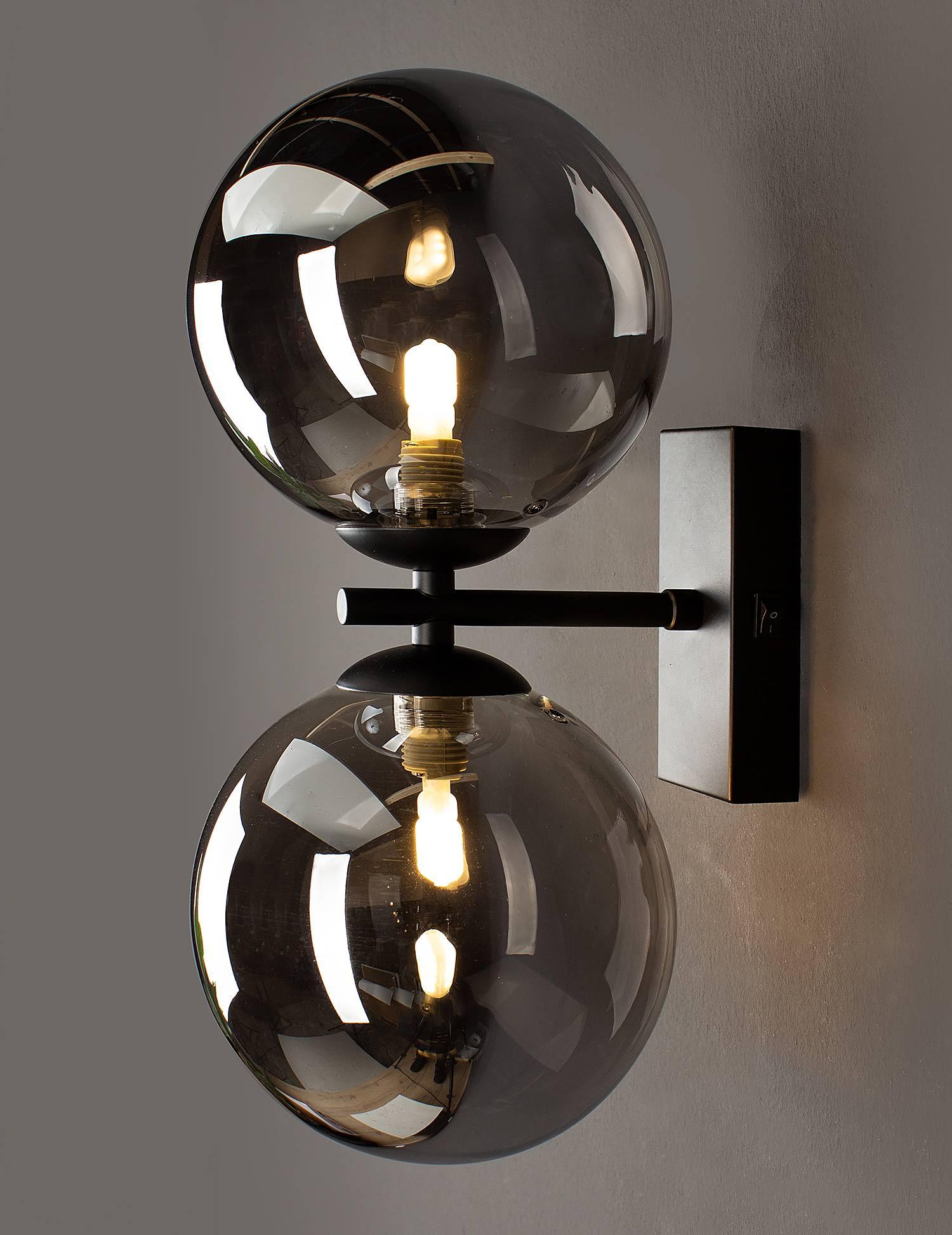 Neptun Wandleuchte Rauchglas Eisen Schwarz 0