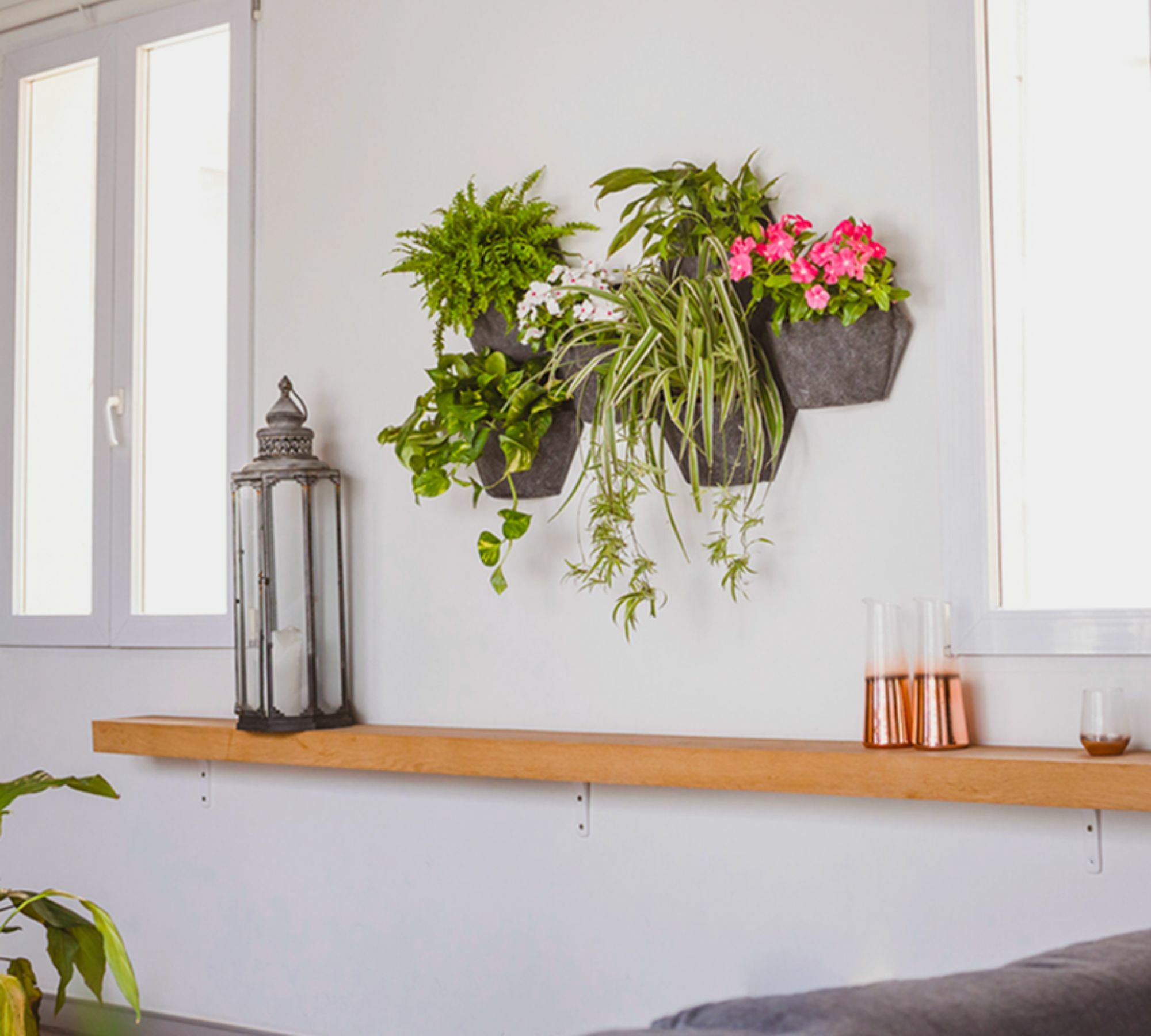 3x Wall planter Gray with textile cover 2